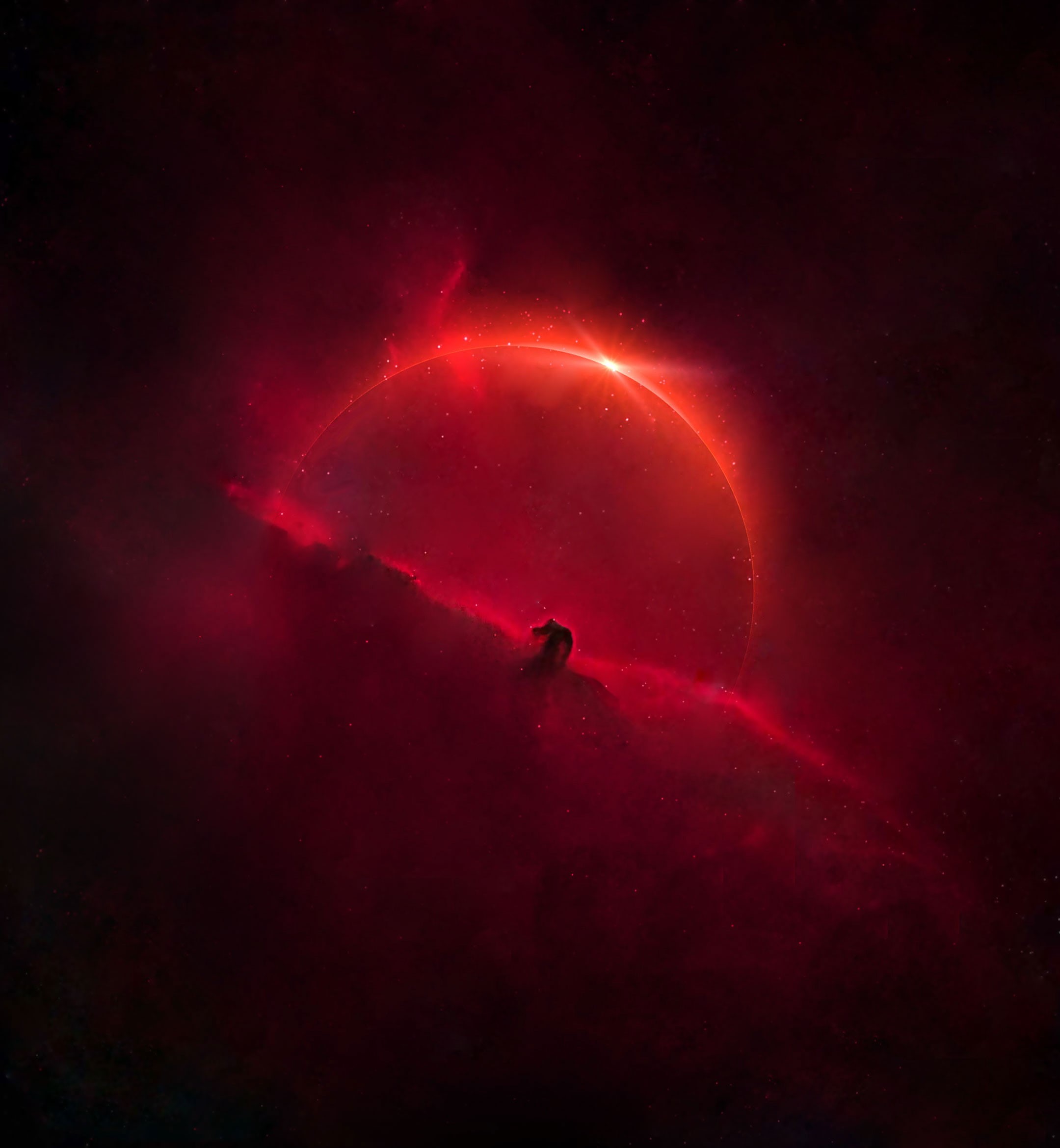 red, abstract, space art, planet, digital art, 1080P, space, Phone HD Wallpaper