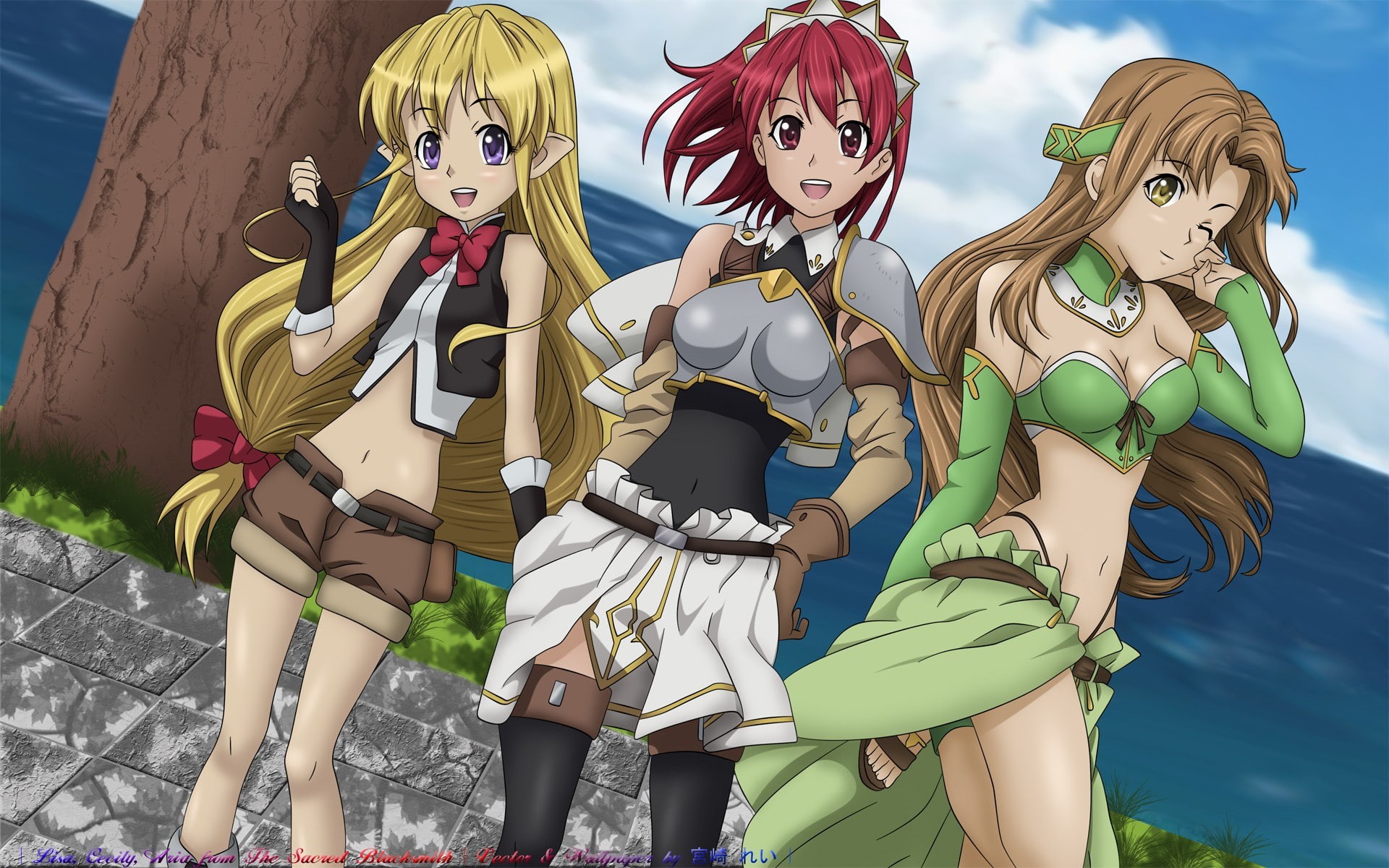 outdoors, focus on foreground, nature, anime girls, festival, Aria (Seiken no Blacksmith), toy, male likeness, sky, Seiken no Blacksmith, craft, female likeness, HD Wallpaper