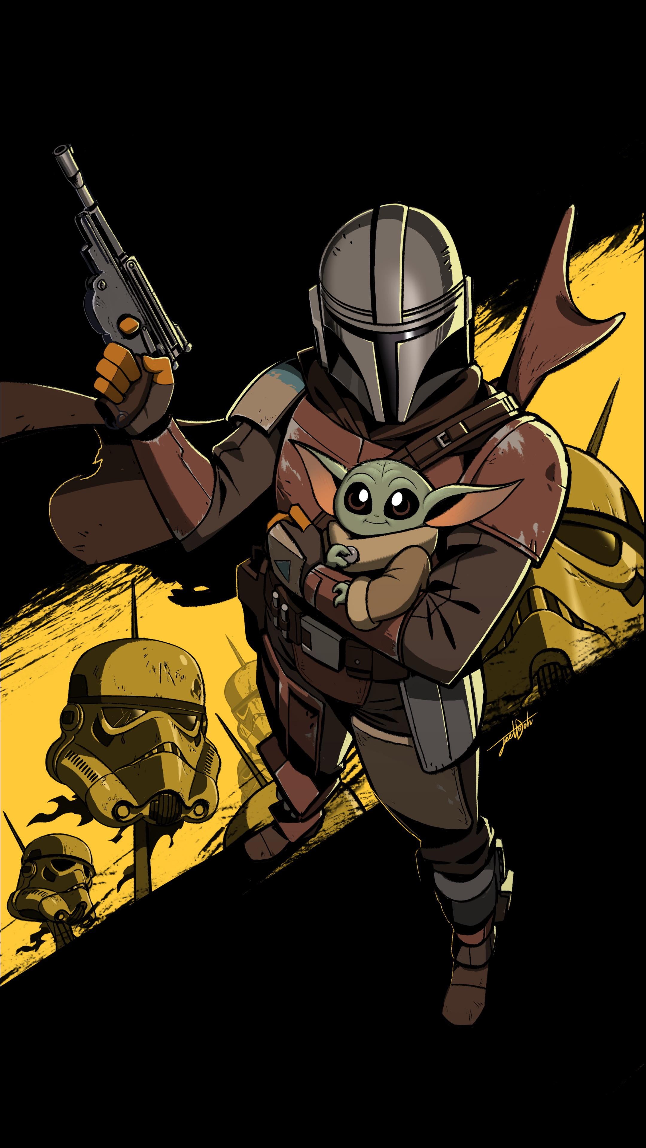 Mandalorian Yoda, vertical, Star Wars, dark, 4K, Yoda, Batman, Phone HD Wallpaper
