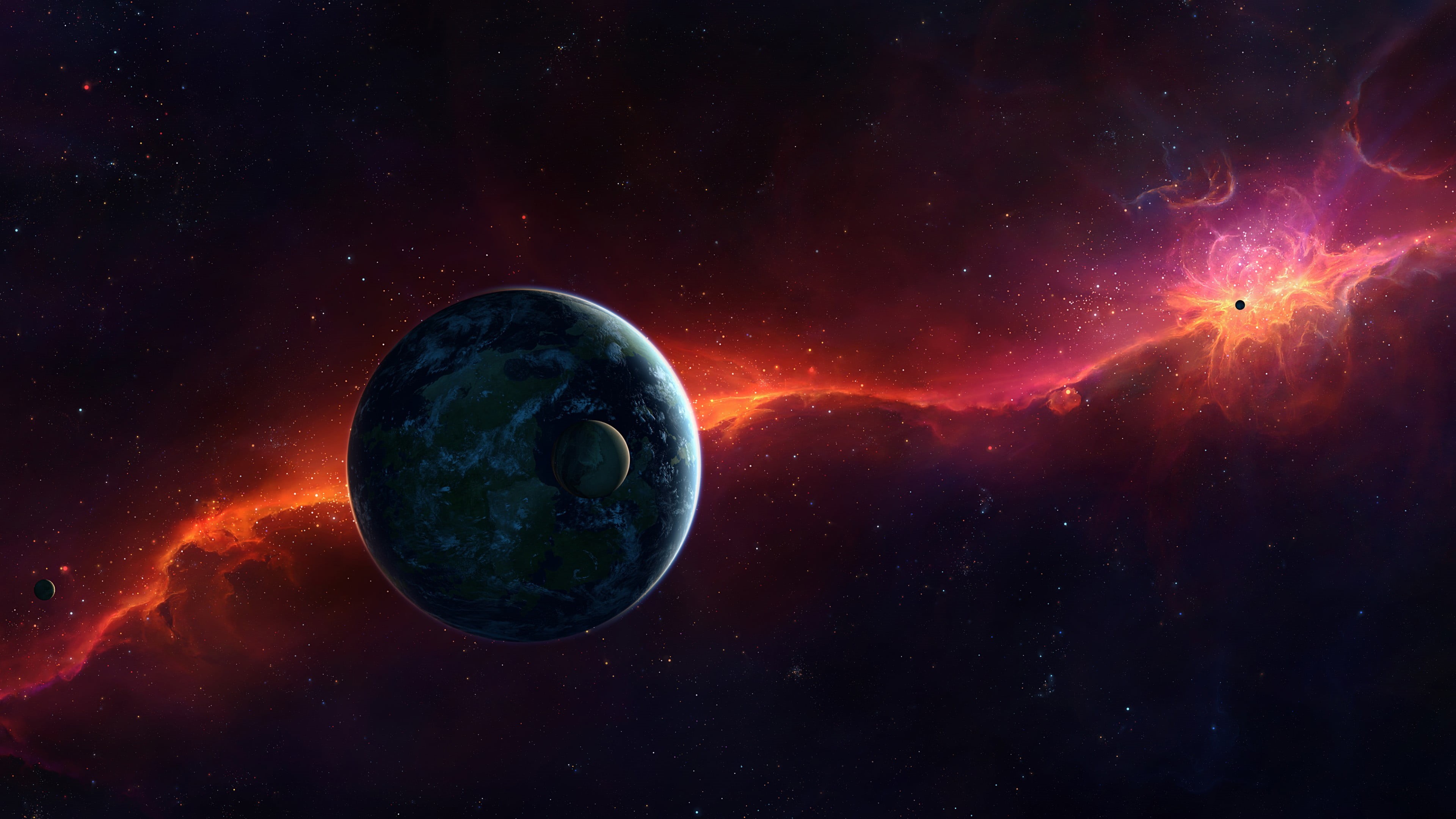 no people, star - space, earth, space, planet - space, glowing, milky way, star field, astrology, night, cloud - sky, moon, dark, beauty in nature, red, HD Wallpaper
