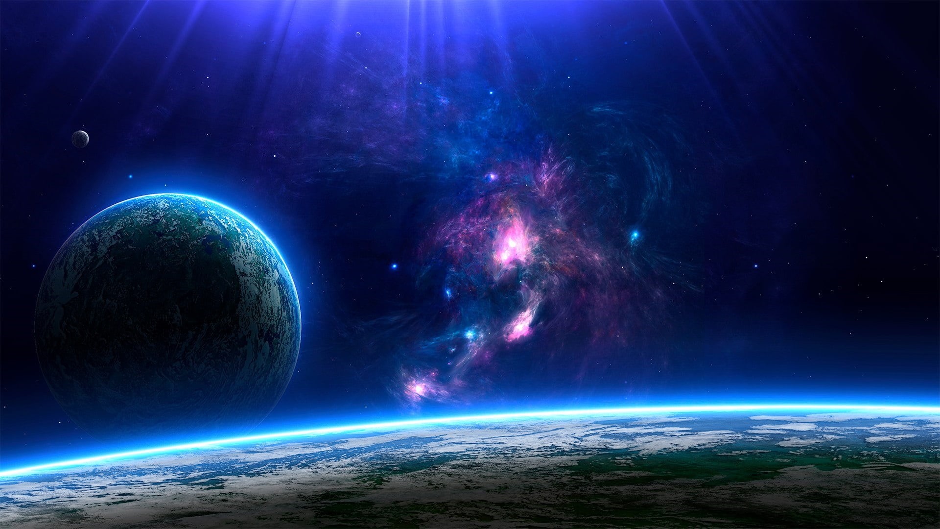 astronomy, star - space, environment, 1080P, planet, abstract, space, outdoors, light - natural phenomenon, shiny, nature, sky, sphere, lens flare, dark, HD Wallpaper