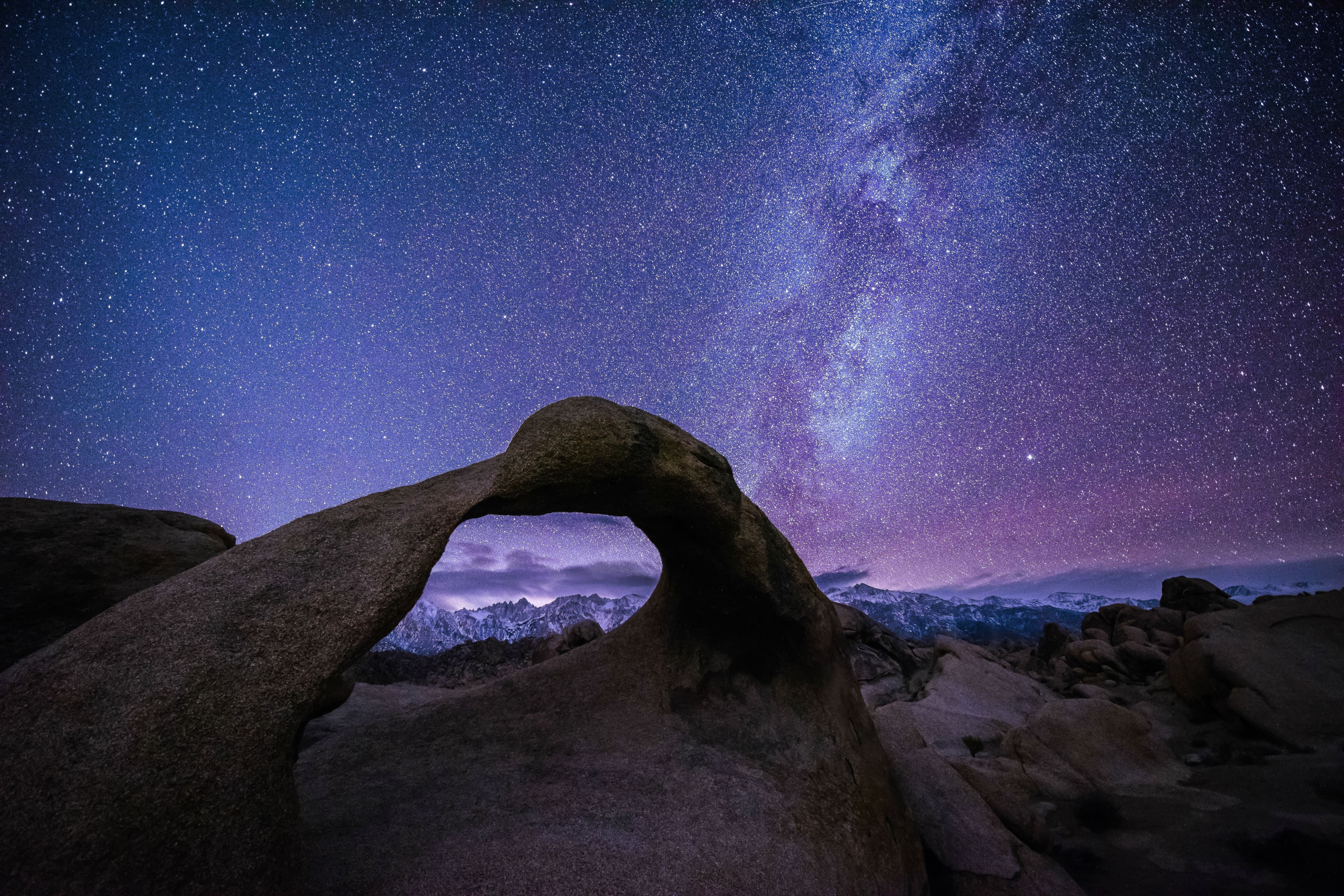purple, nature, no people, beauty in nature, tranquil scene, star field, rock - object, idyllic, grand, tranquility, space and astronomy, sky, astronomy, HD Wallpaper