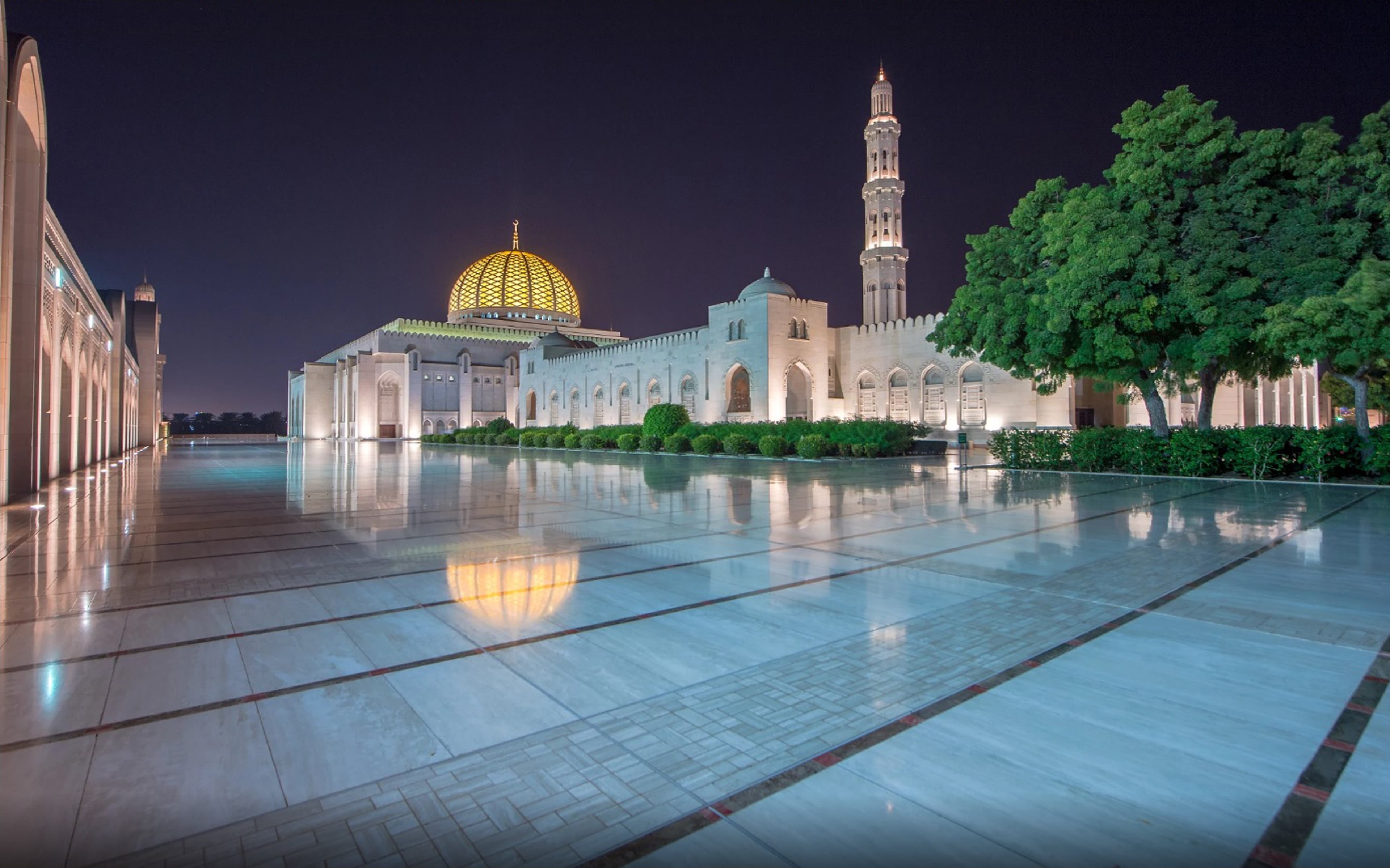 mosque, religion, tree, building exterior, built structure, 4K, sky, reflection, mobile, architecture, hd, travel, travel destinations, outdoors, nature, HD Wallpaper