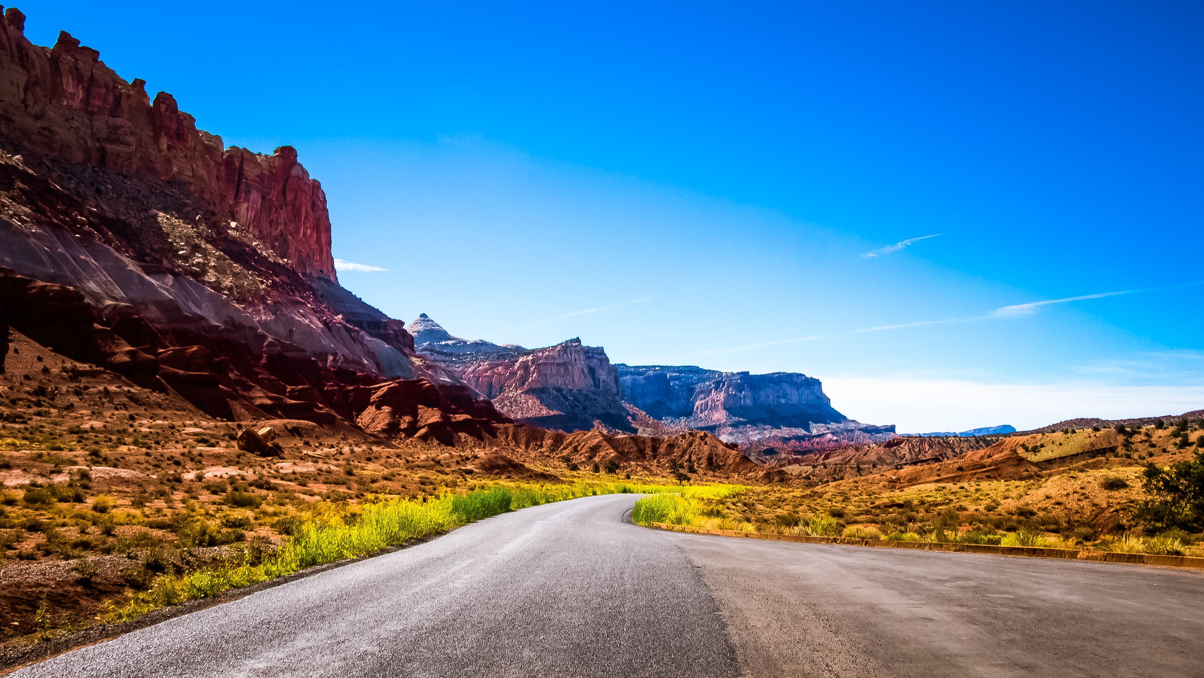 capitol  reef, Scenic Route, formations, drive, outdoors, blue  sky, near, travel, outdoor, sky, rock - Object, nature, landscape, world, scenics, desert, HD Wallpaper
