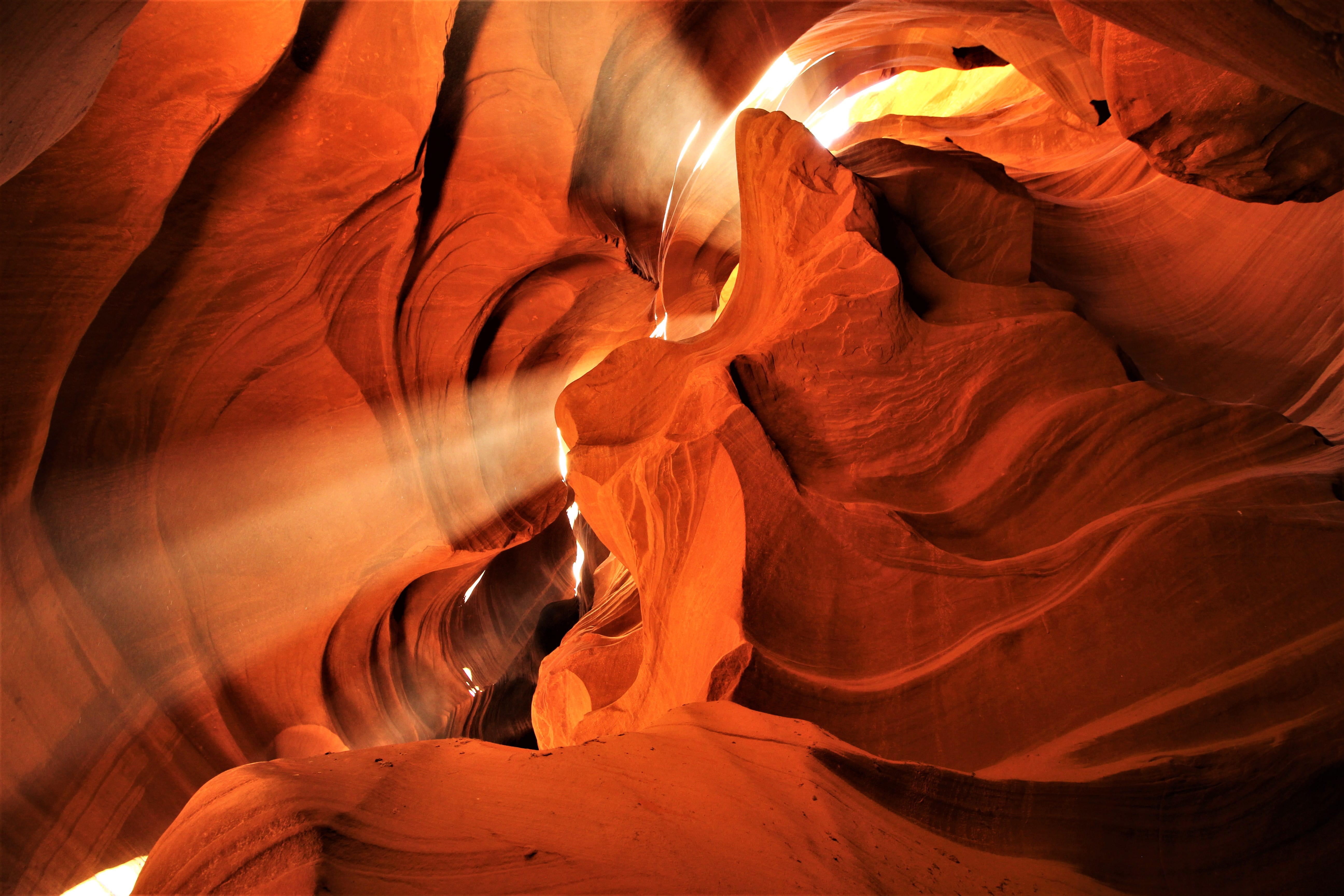 sandstone, orange, travel destinations, 5K, rock, light beam, scenics - nature, backgrounds, sunlight, no people, non-urban scene, eroded, beauty in nature, HD Wallpaper