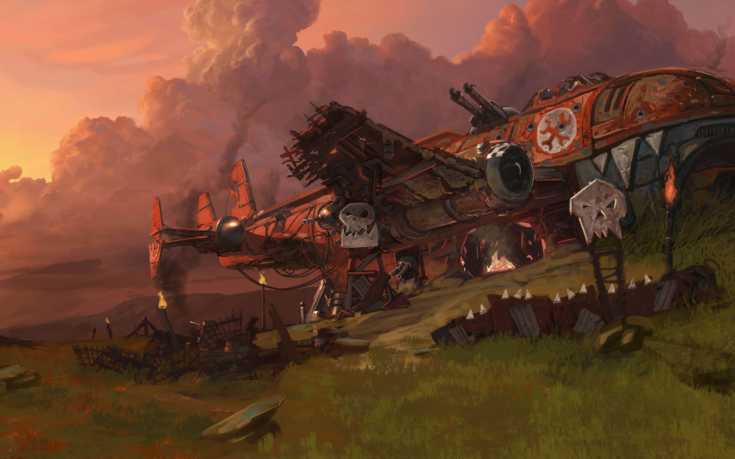 orange, game, spaceship, drawing, 2K, grass, marines, warhammer, broken, k, plane, hd, fighter, space, 40k, wallapaper, field, video games, HD Wallpaper