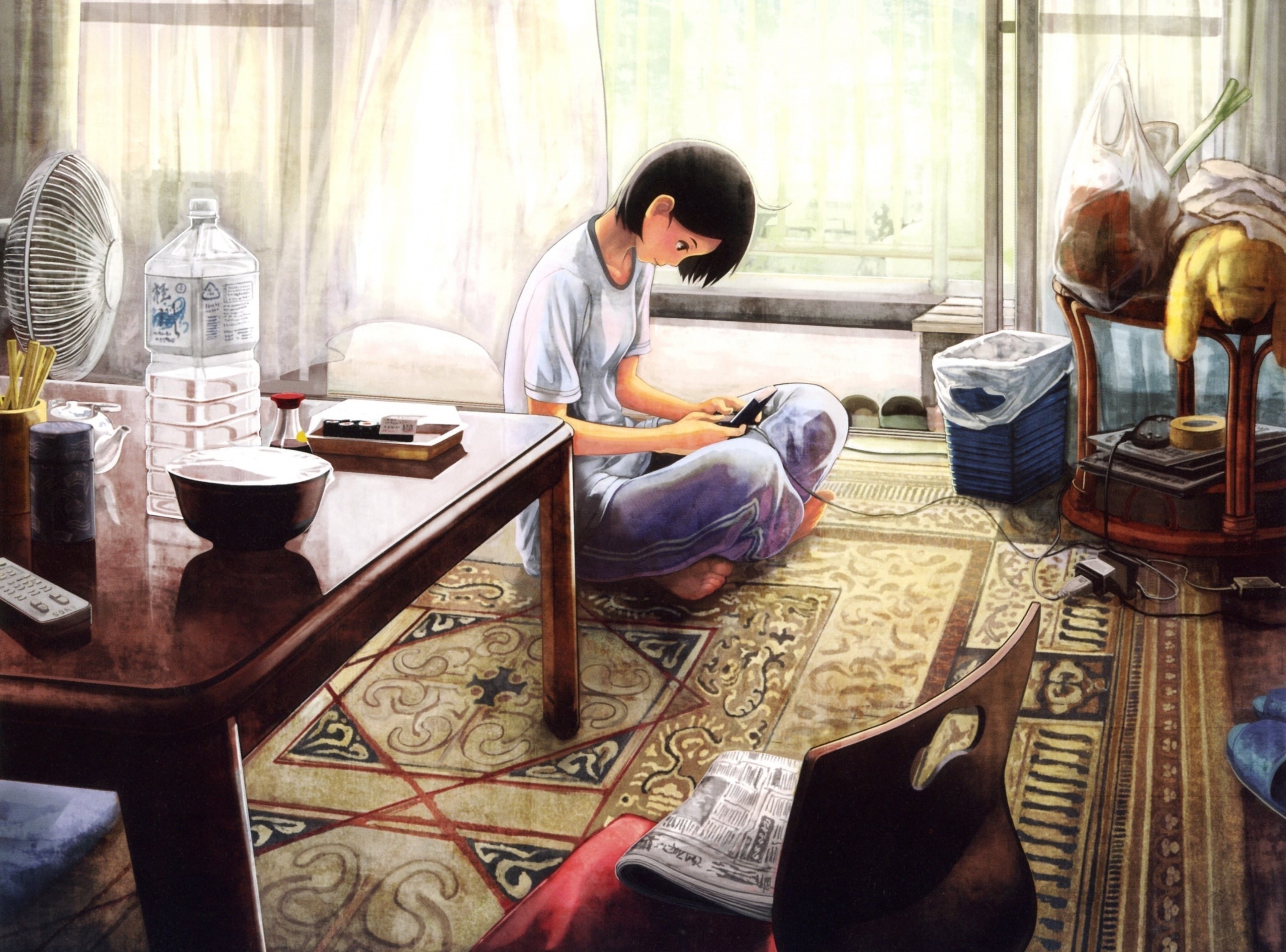 illustration, sitting, casual clothing, lifestyles, food and drink, full length, home interior, child, one person, Video, character, indoors, table, three quarter length, HD Wallpaper