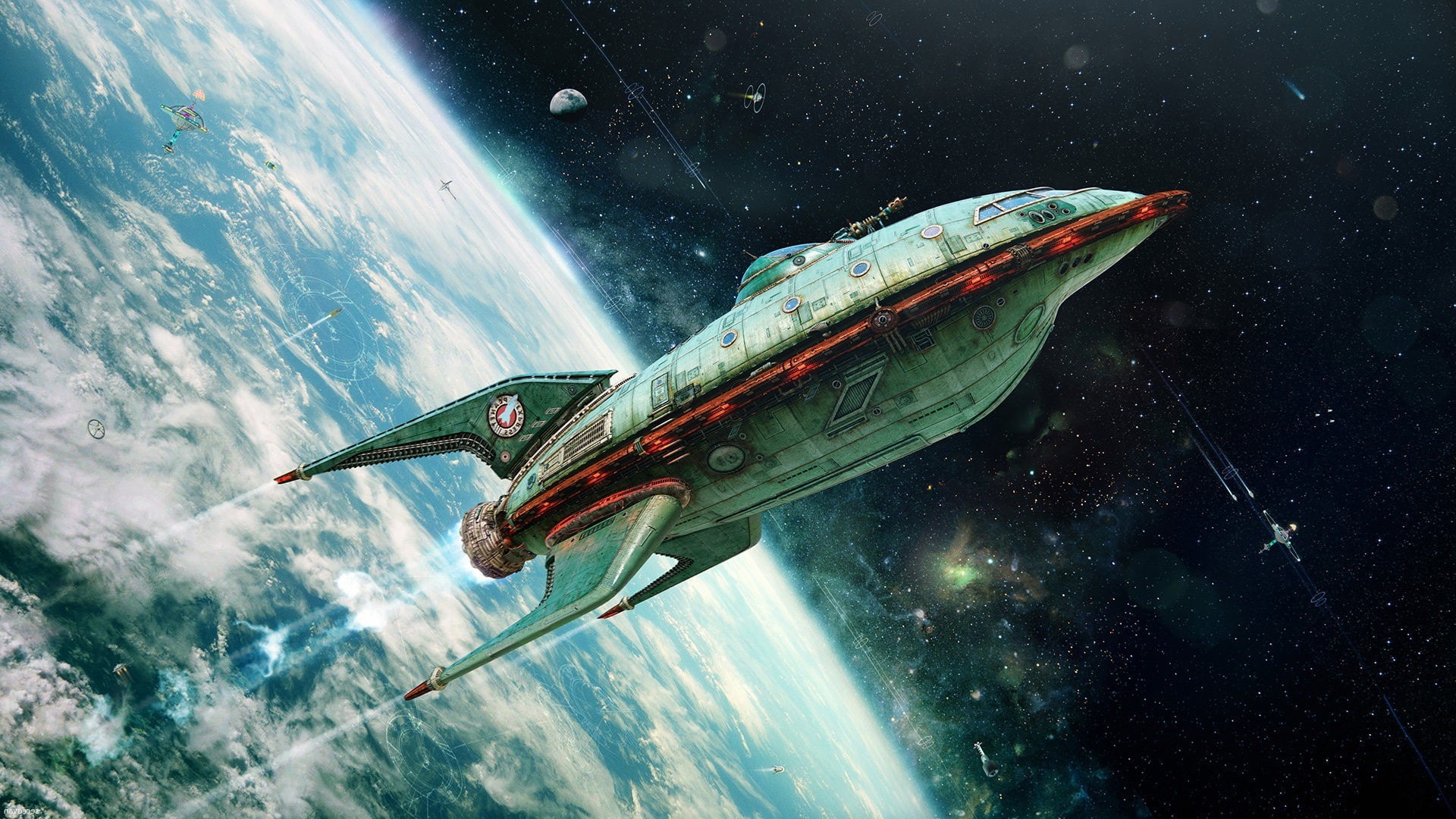 1080P, digital art space universe spaceship rockets planet earth futurama 3d vintage artwork satellite bokeh futuristic planet express realistic, HD Wallpaper