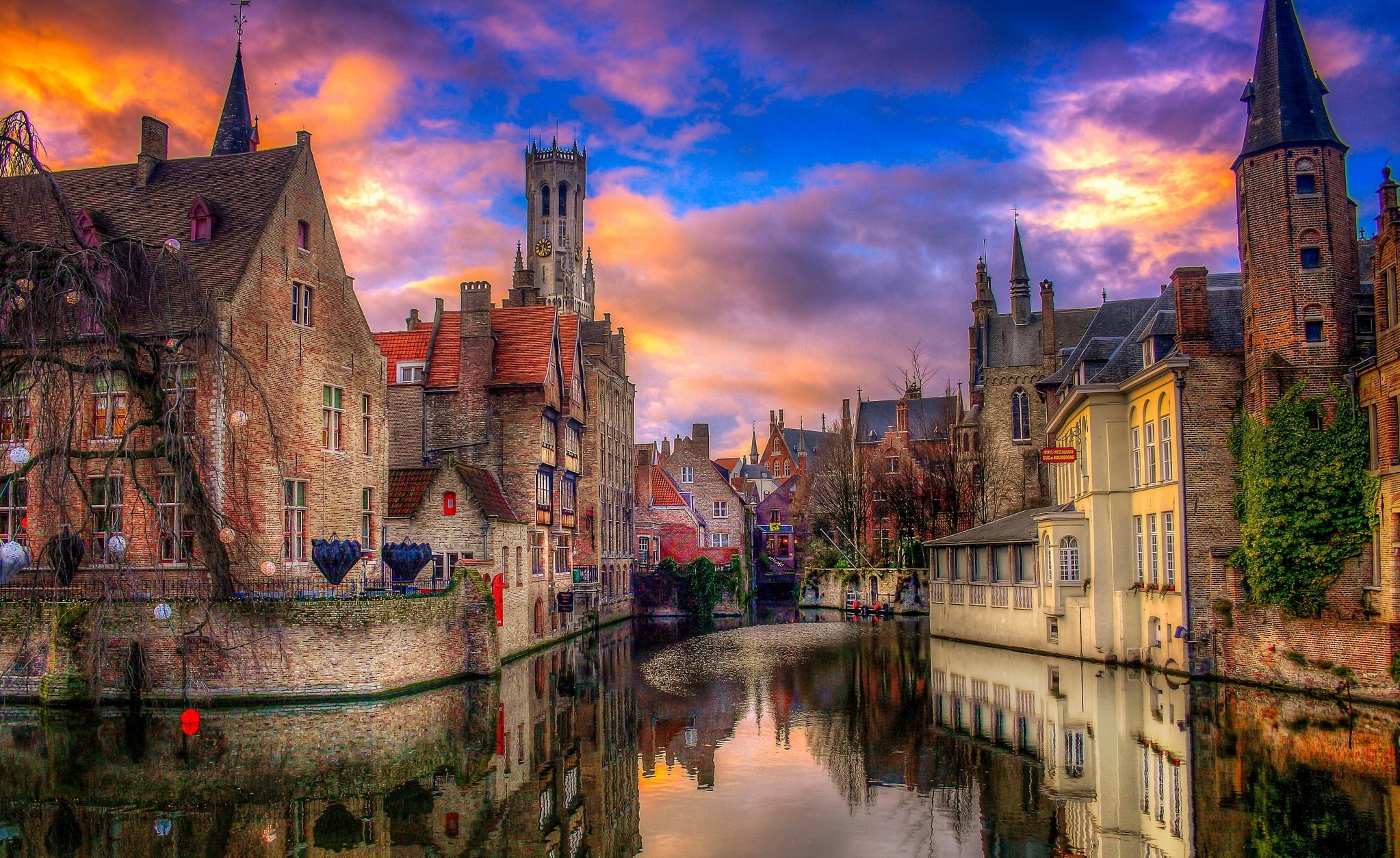 Brugge, the evening, Belgium, 1080P, HD Wallpaper