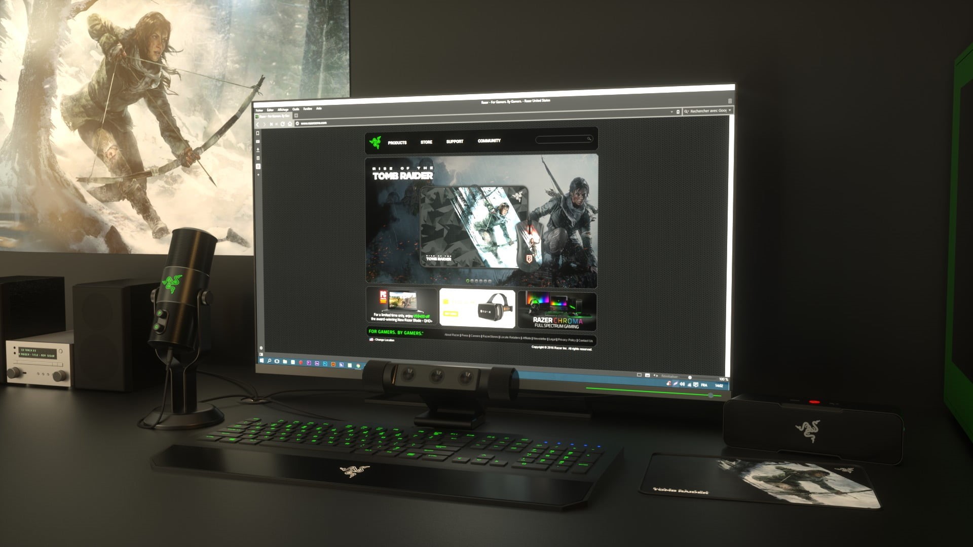 keyboard, desktop pc, arts culture and entertainment, computer monitor, Tomb Raider, Rise of the Tomb Raider, black, connection, computer equipment, no people, HD Wallpaper