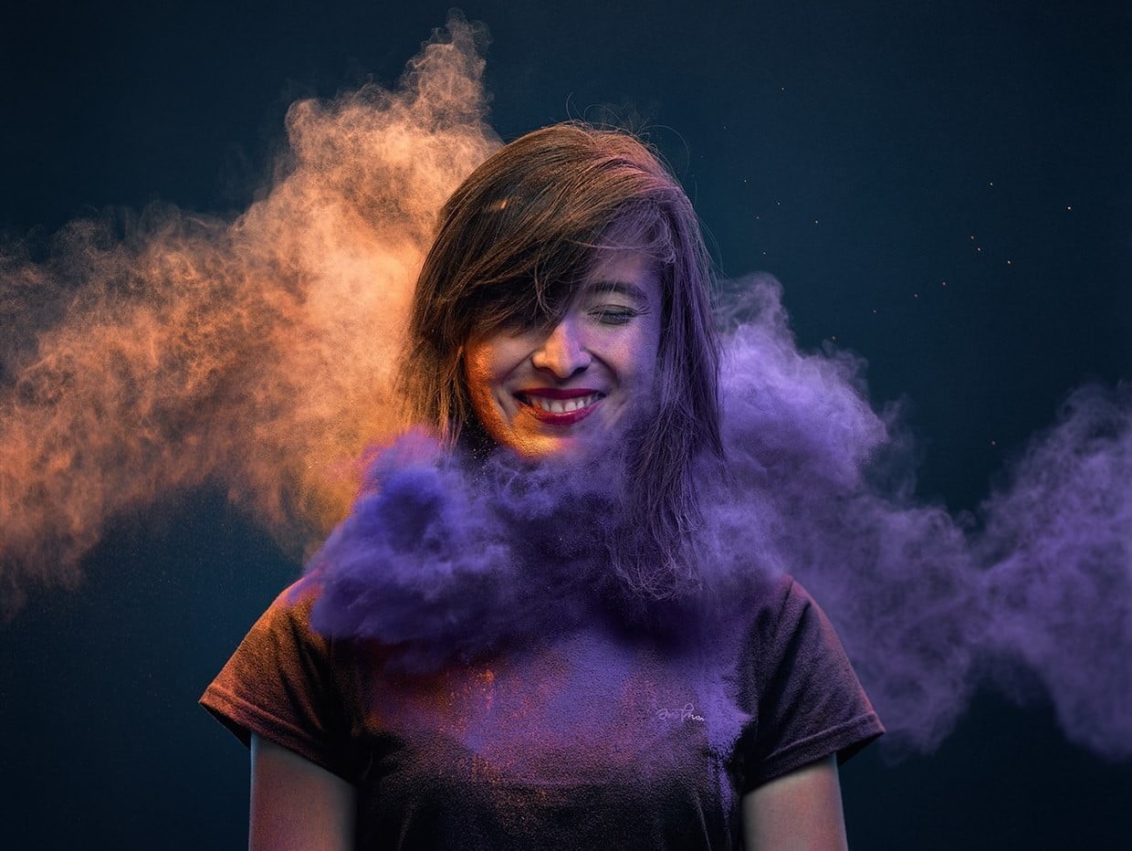 women, smoke, purple, emotion, portrait, landscape, hairstyle, wearing, headshot, smoke - physical structure, woman, 480P, front view, black background, HD Wallpaper