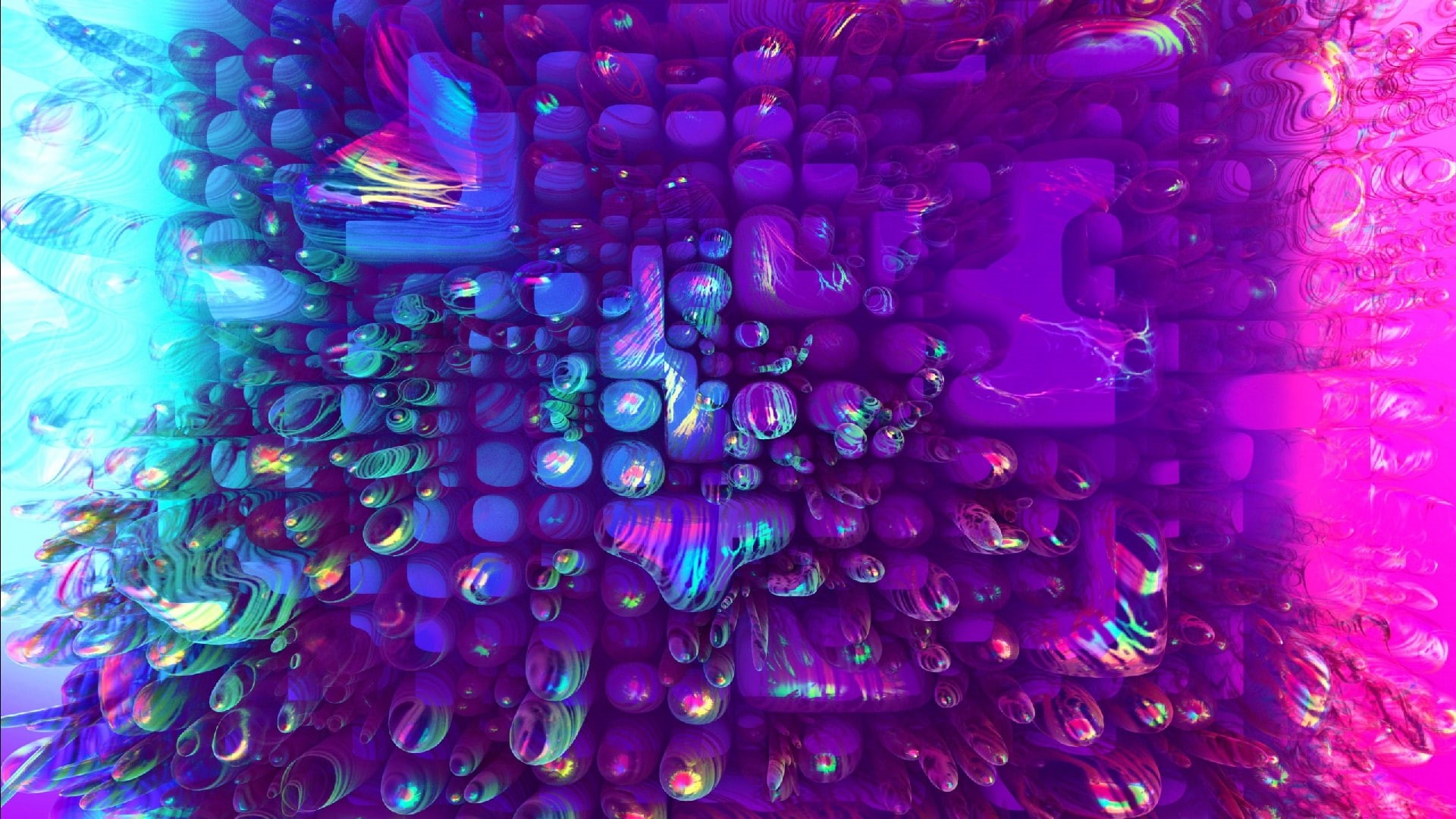 3d, blue, 1080P, violet, bubble, neon, purple, colorful, magenta, HD Wallpaper