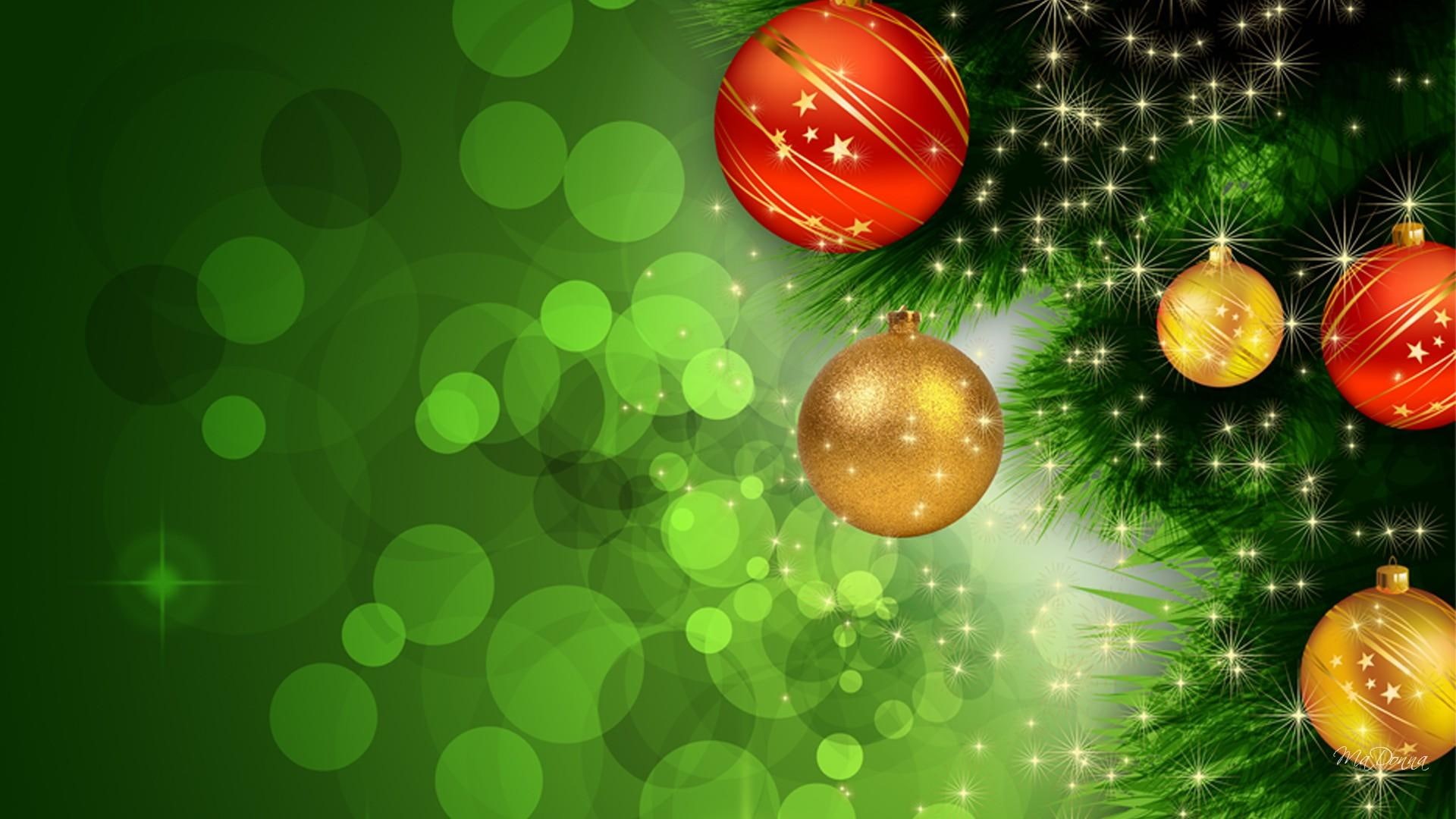 glow, balls, feliz navidad, gold stars, 1080P, green, christmas, gold, shiny, decorations, tree, HD Wallpaper