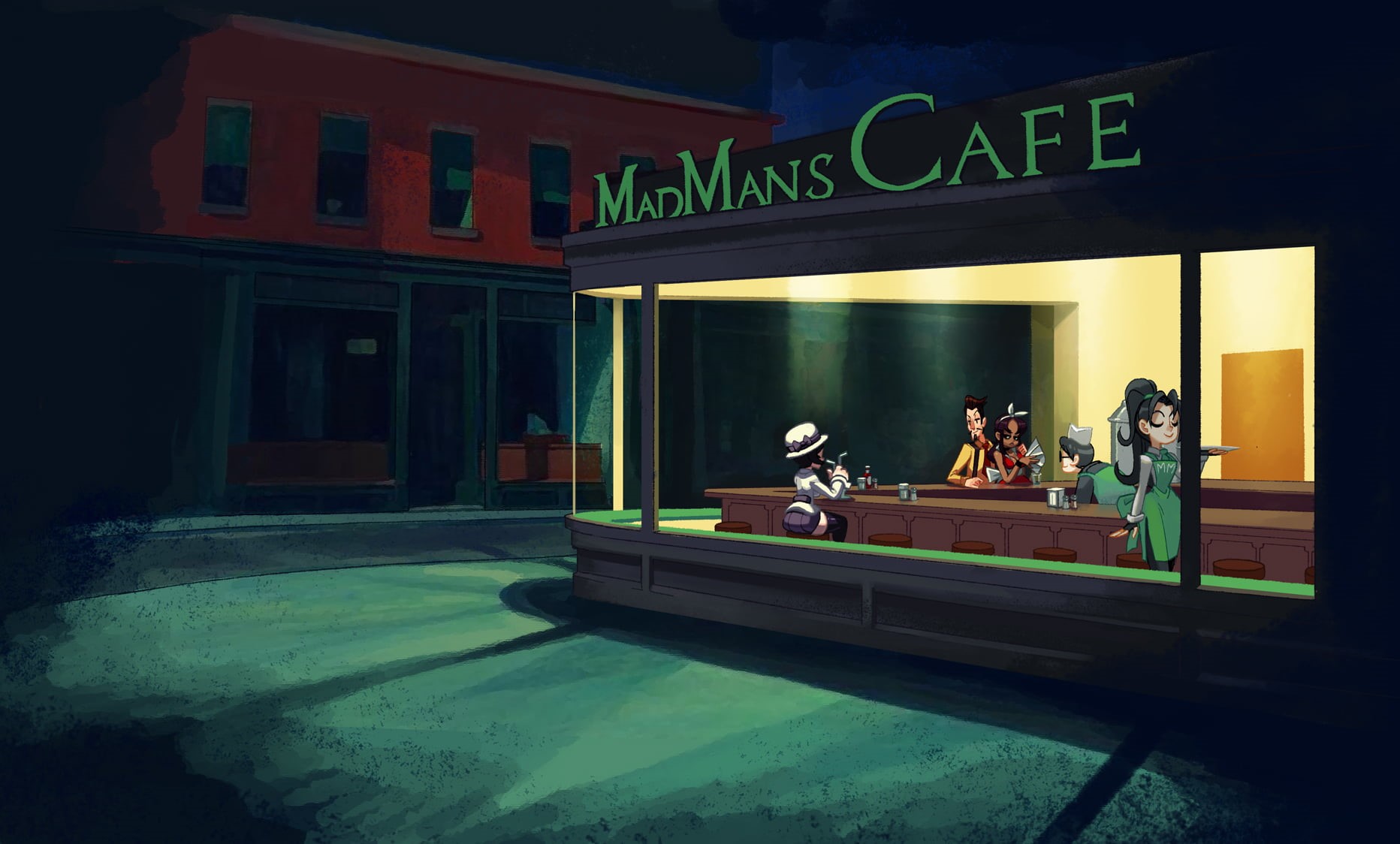 adult, women, Edward Hopper, communication, Nighthawks, group of people, western script, outdoors, real people, Filia, illuminated, 720P, table, lifestyles, HD Wallpaper