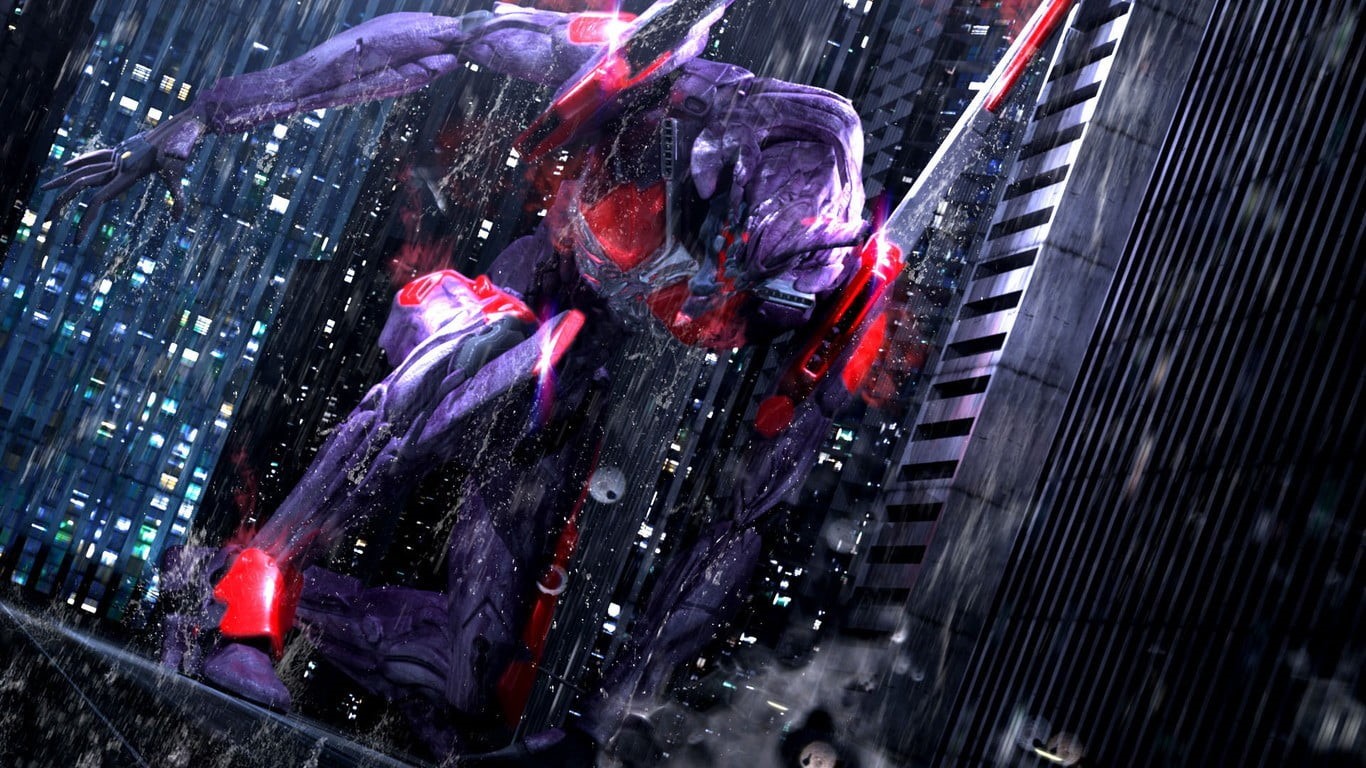 real people, outdoors, low angle view, blue, built structure, render, red, water, digital art, wet, 720P, CGI, anime, robot, urban Scene, nature, street, HD Wallpaper