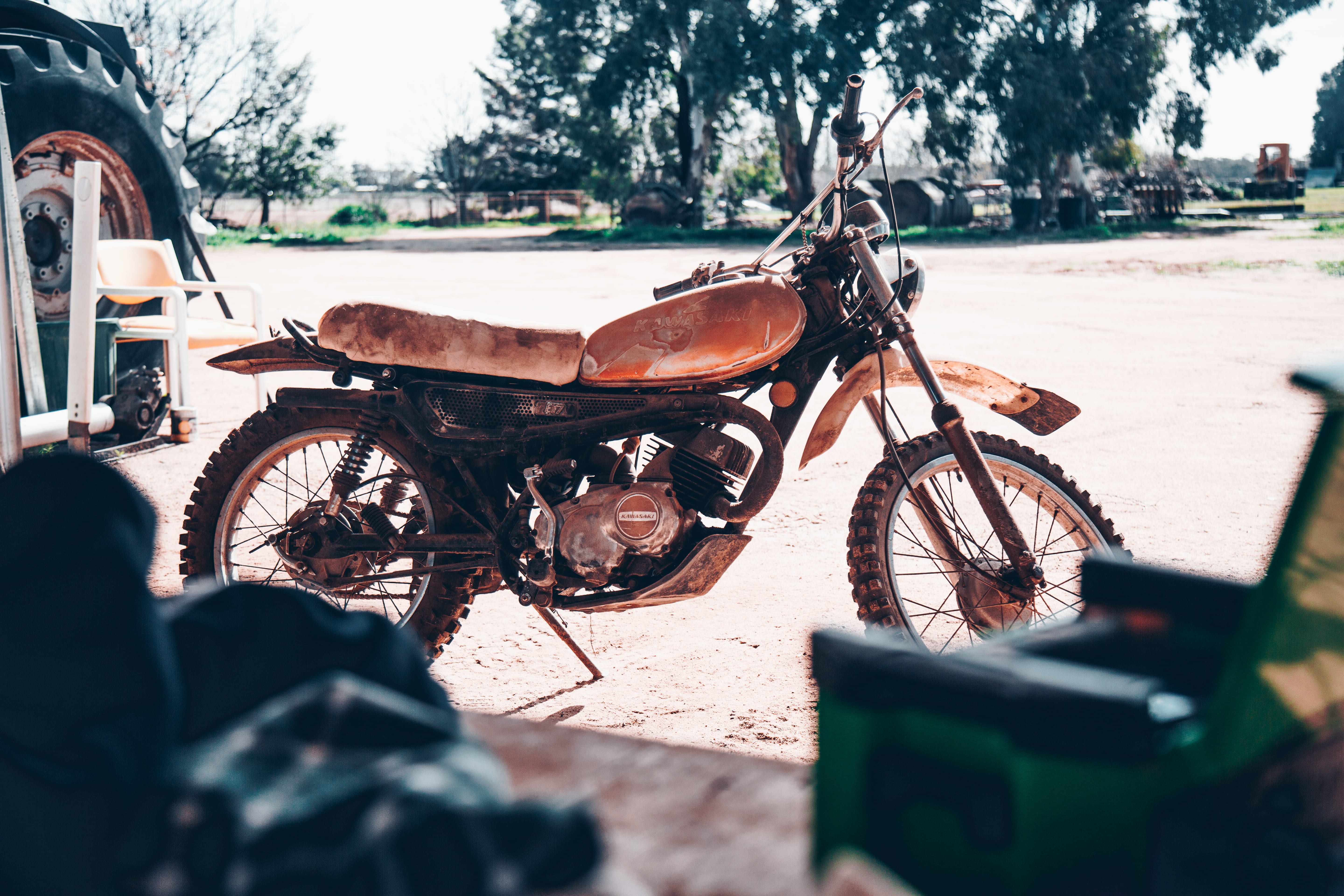 motocross, track, land vehicle, outdoors, bike, day, cloudy, rust, empty, tracker, nature, sky, tree, old, brown, architecture, transportation, motorcycle, HD Wallpaper