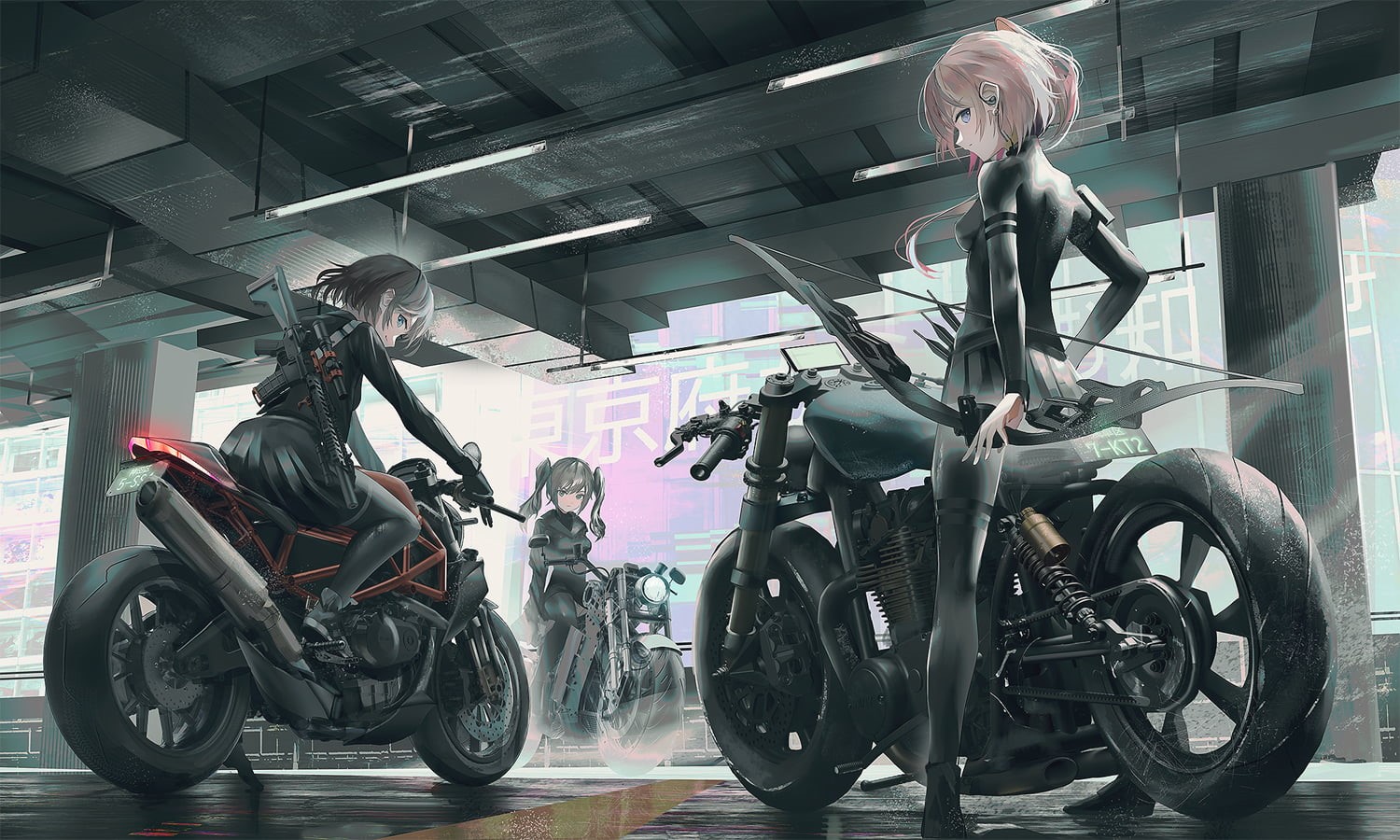 motobike, anime girls, anime, 720P, SWAV, HD Wallpaper
