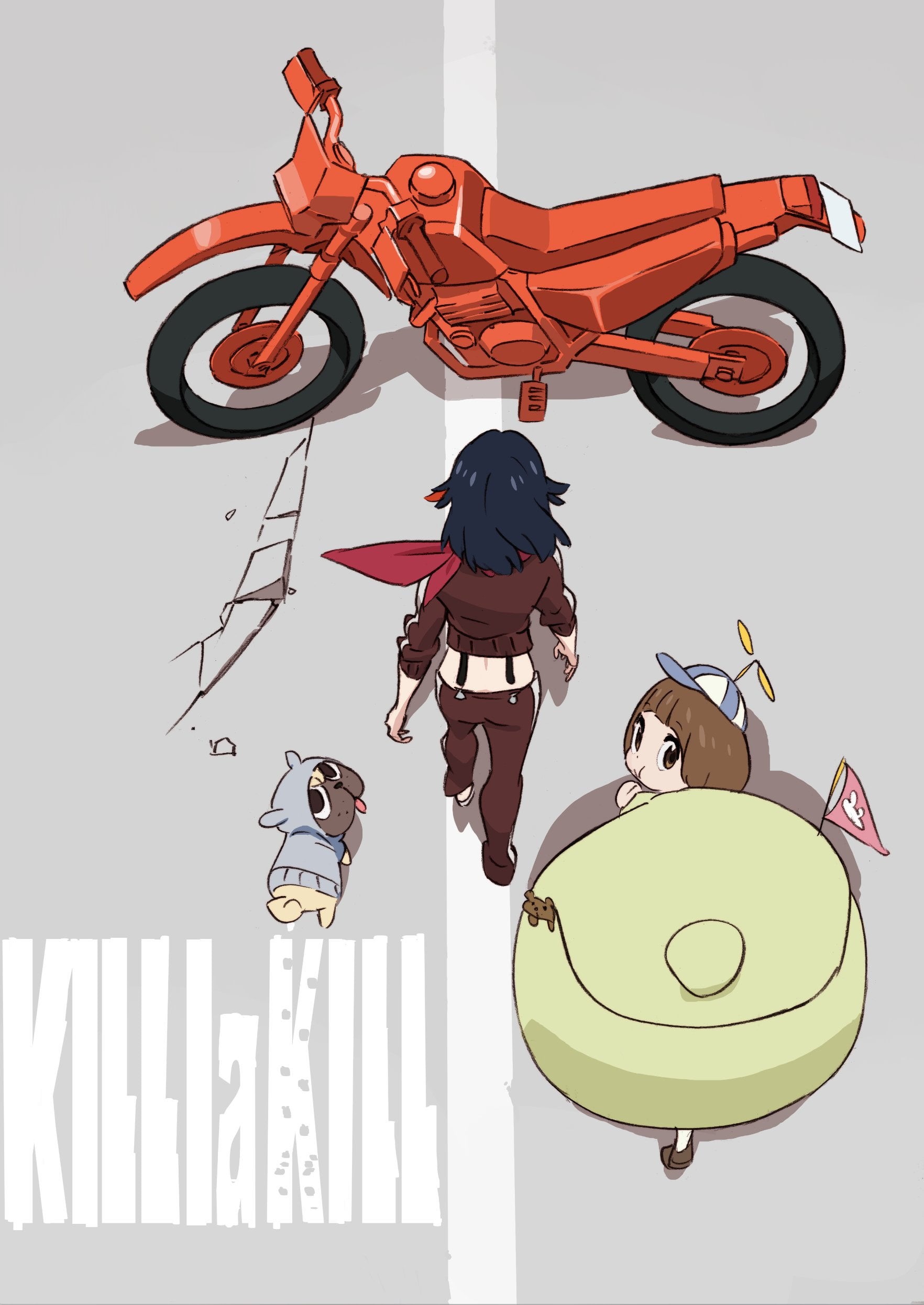 fan art, Matoi Ryuuko, black hair, short hair, crossover, vertical, 1080P, looking at viewer, Mankanshoku Mako, Akira, anime girls, multi-colored hair, Phone HD Wallpaper