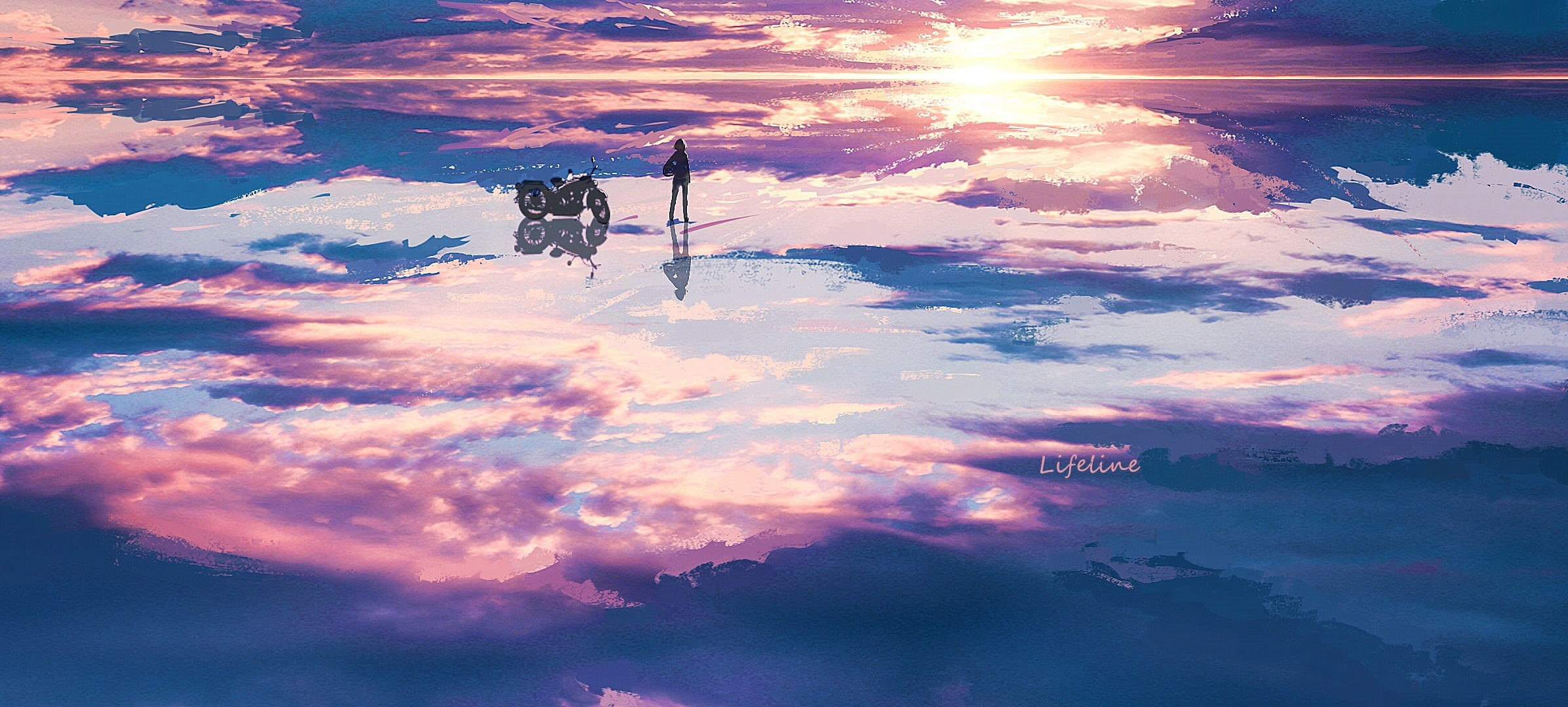 digital art, artwork, 2D, 1080P, sunset, motobike, HD Wallpaper