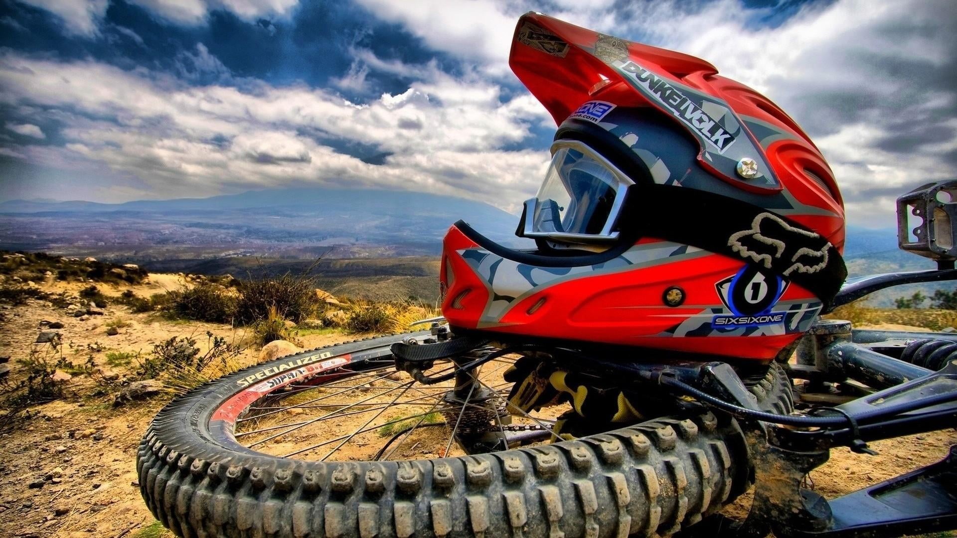 leisure activity, motorcycle, helmet, sunlight, riding, sports helmet, tire, bicycle, nature, land vehicle, motocross, one person, mode of transportation, HD Wallpaper