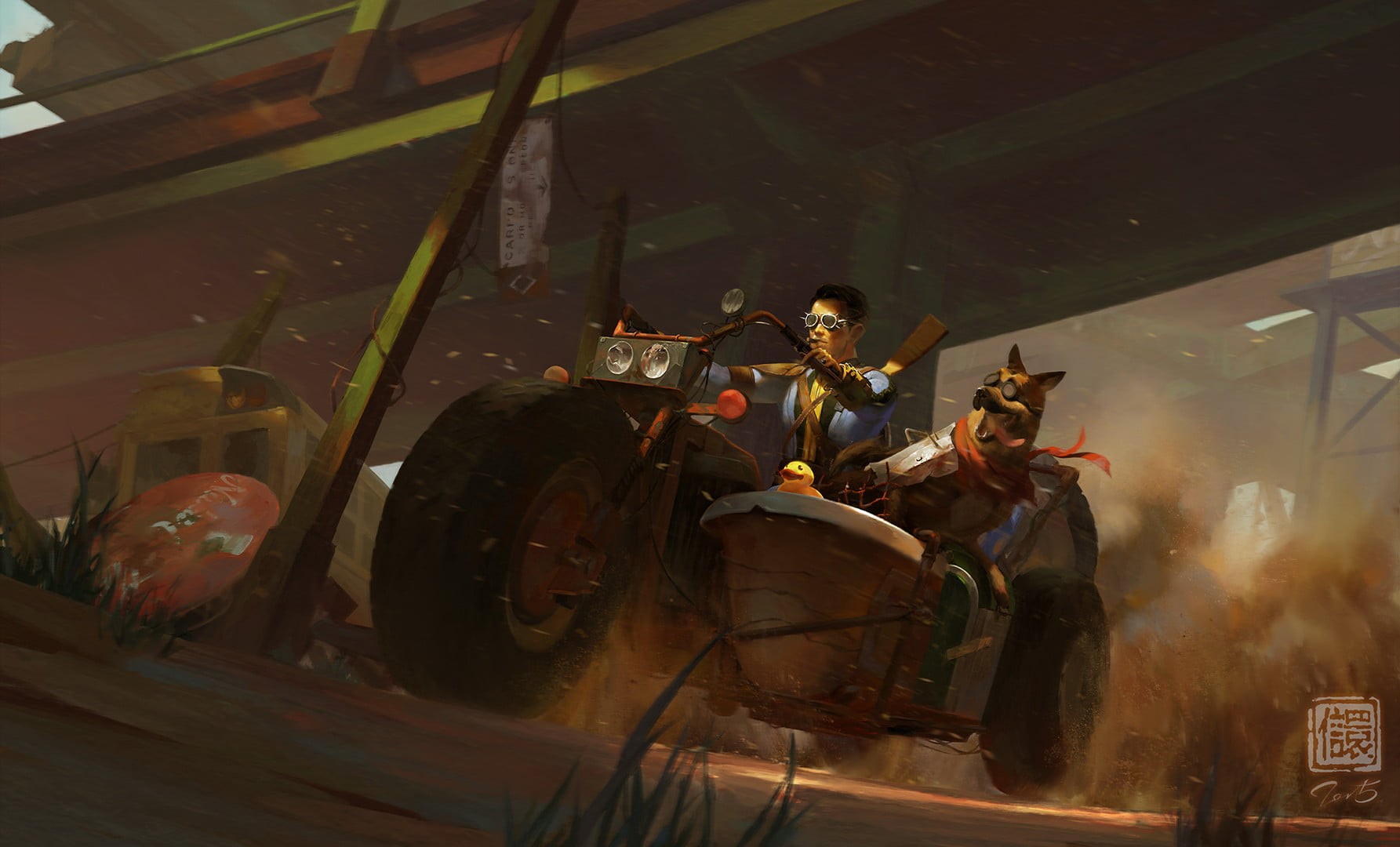 720P, Fallout 4, Fallout, dog, Kan Liu, motobike, HD Wallpaper