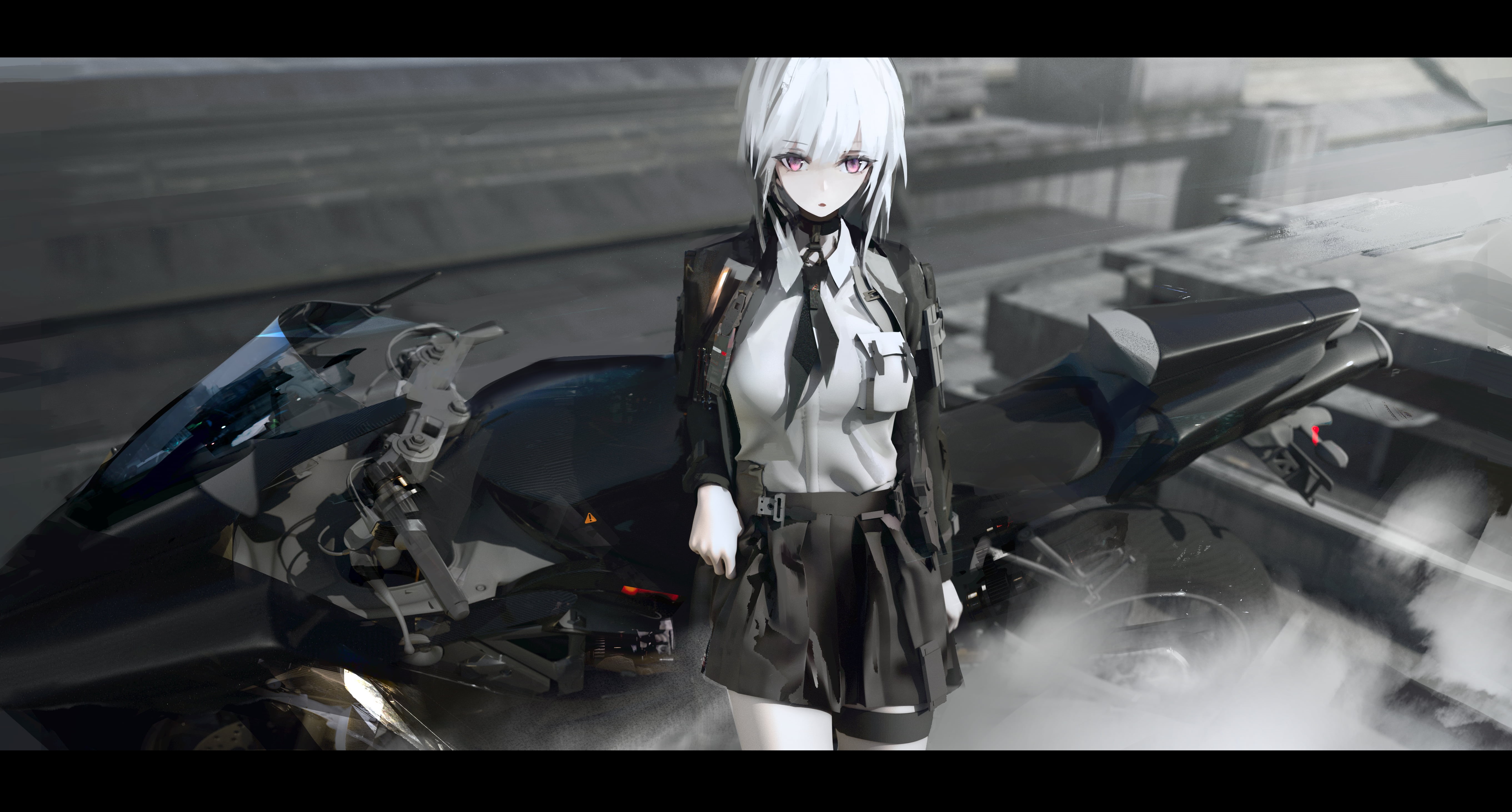 5K, anime girls, anime, cell (artist), motobike, HD Wallpaper