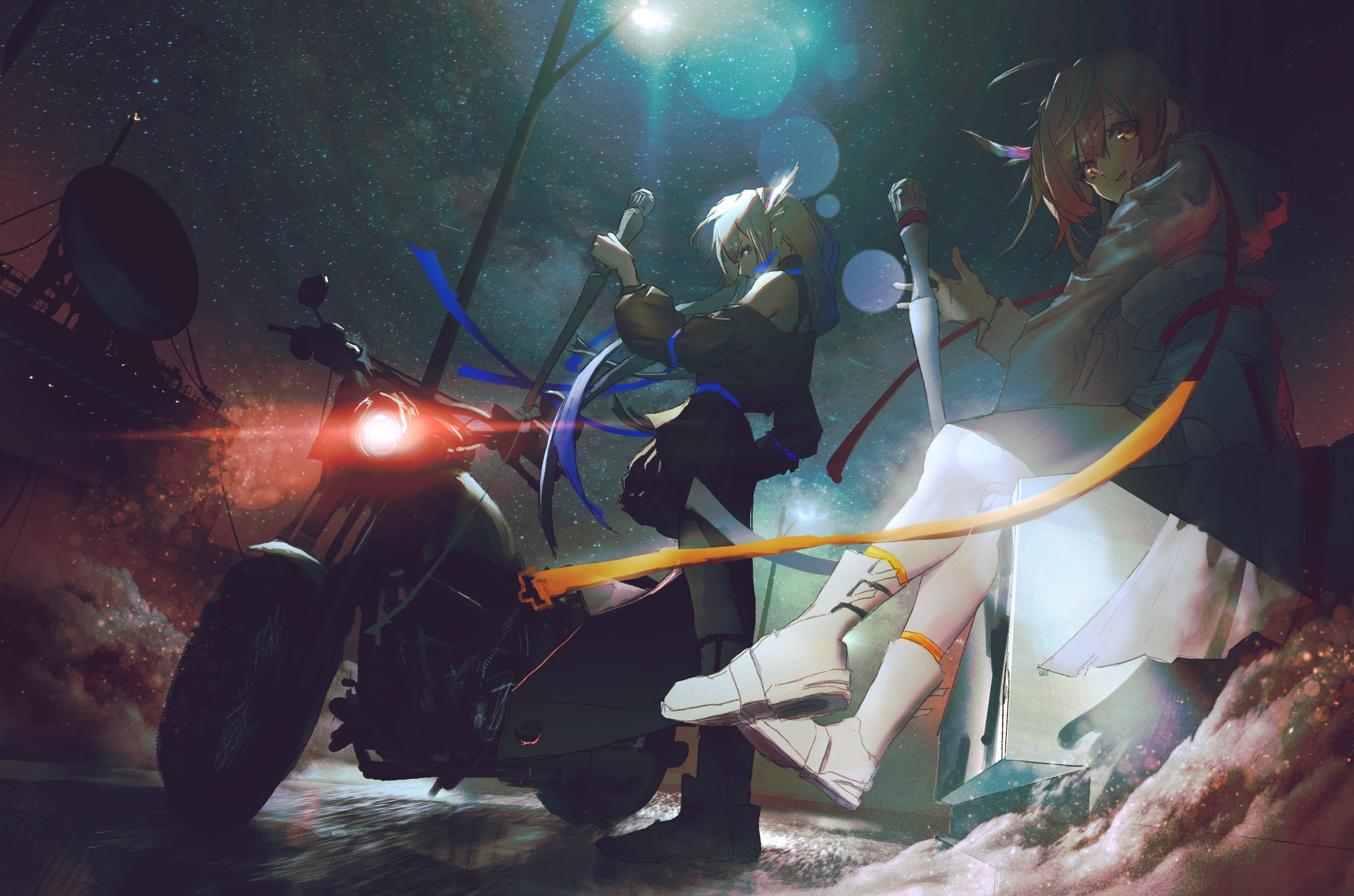 anime girls, original characters, Neg, 4K, motobike, HD Wallpaper