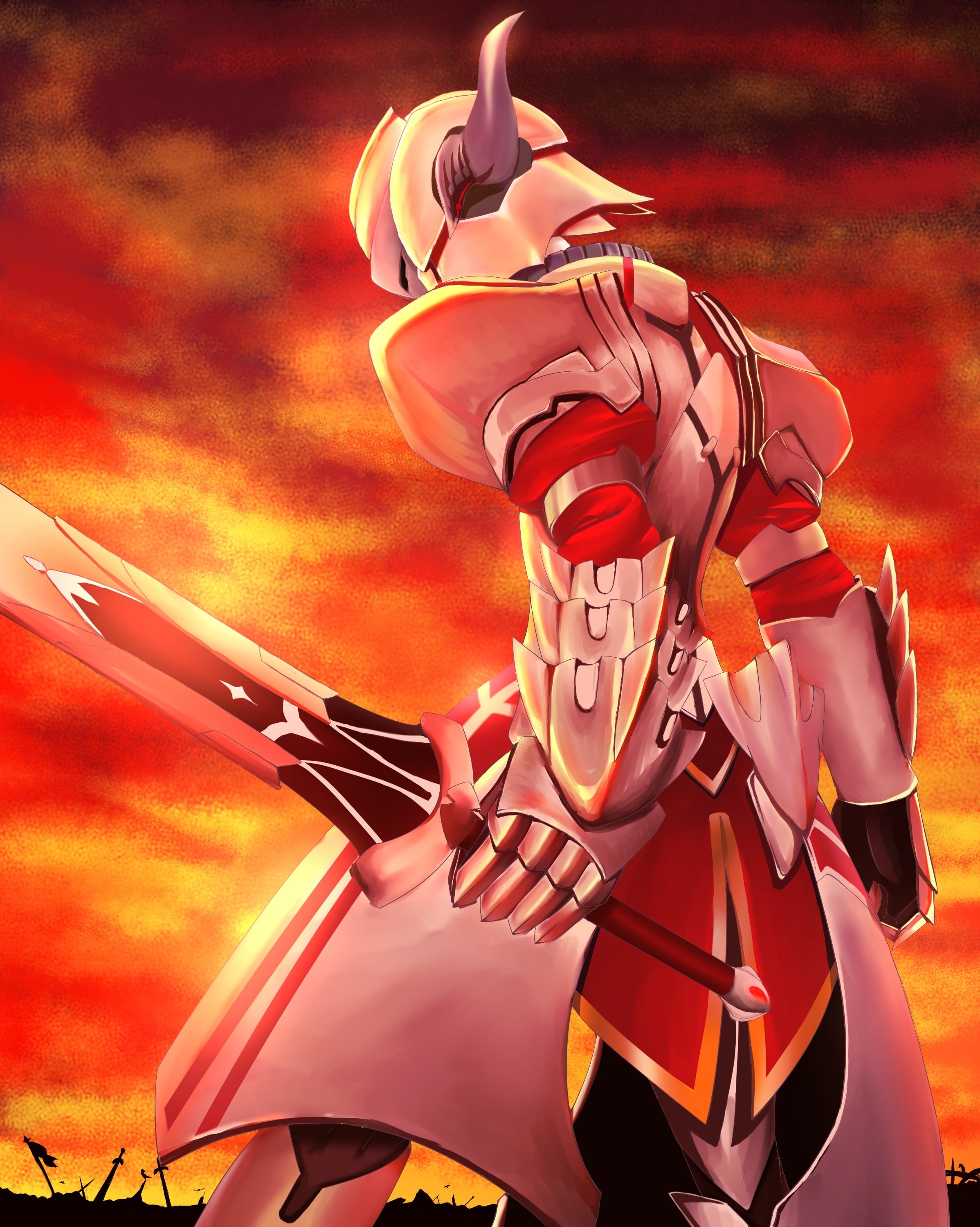 Saber of Red, sky, celebration, holding, nature, helmet, knight, event, waist up, group of people, sunset, outdoors, sword, adult, people, flag, red, weapon, Phone HD Wallpaper