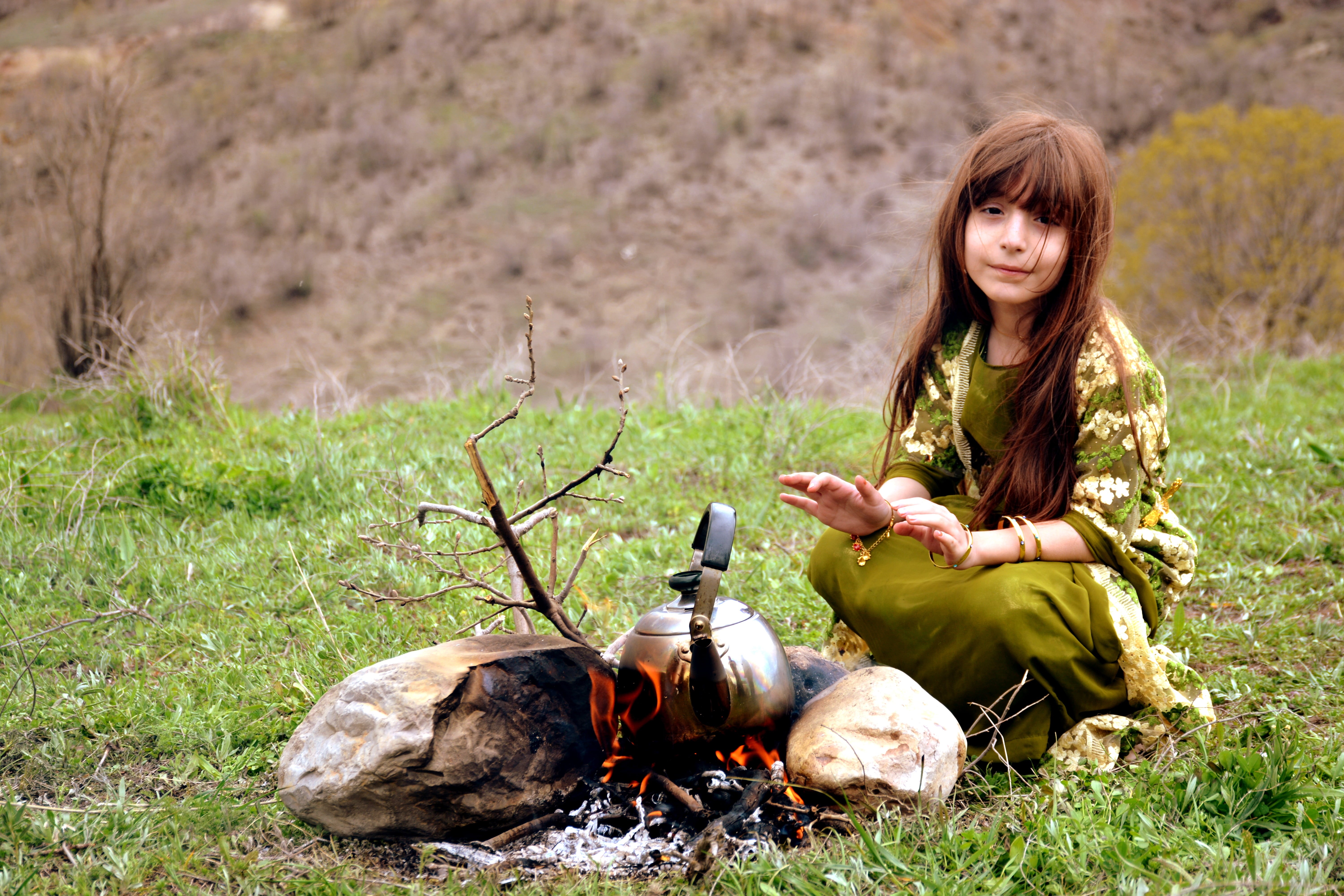 people, portrait, outdoors, dress, sitting, girl, kurdistan, nawroz, daytime, field, grass, grass field, spring season, green grass, kurdish, Kids, green, HD Wallpaper