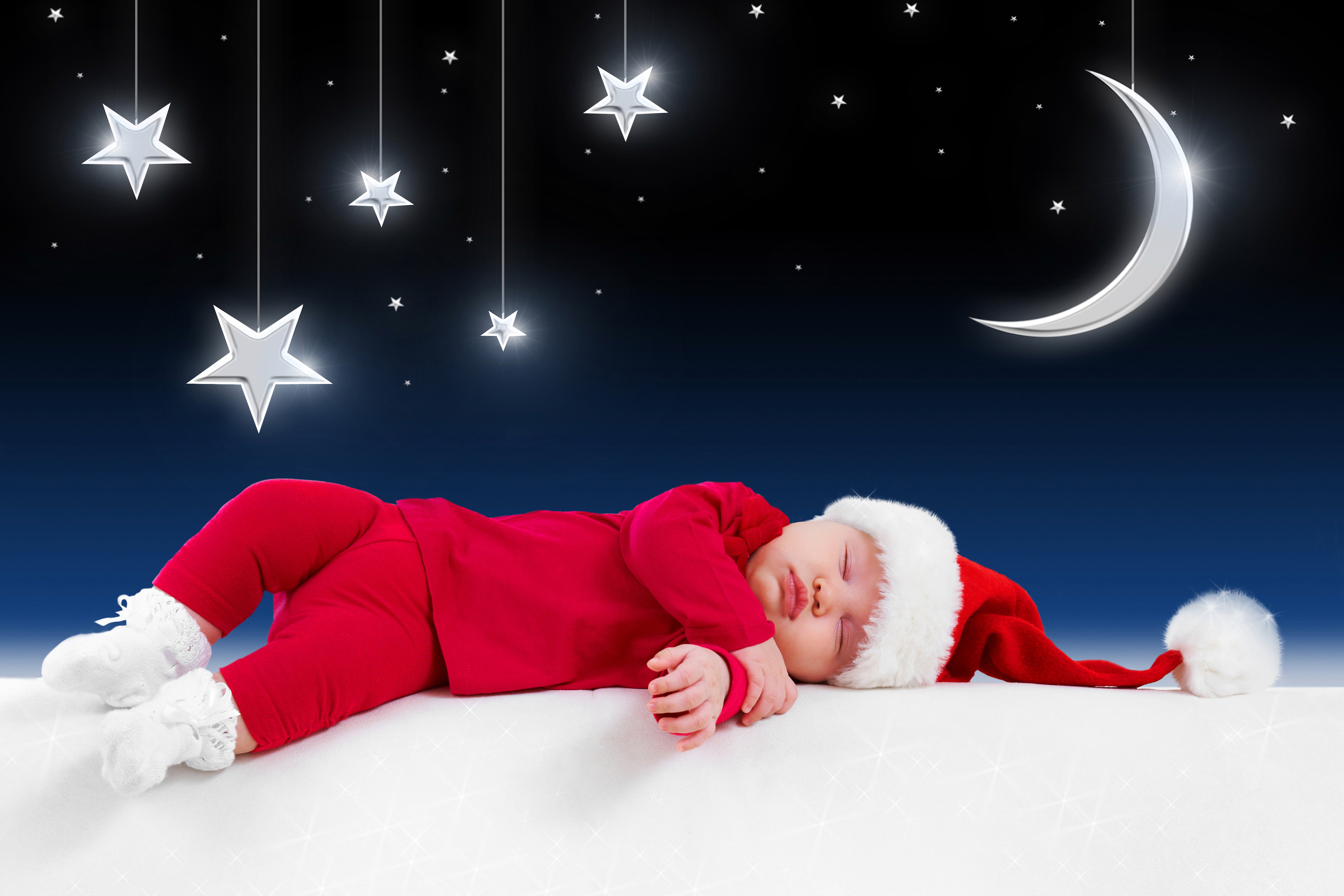 holding, costumes, santa, clothes, child, little Santa Claus, the moon, people, New year, children, relaxation, kid, christmas, night, happiness, cute, HD Wallpaper