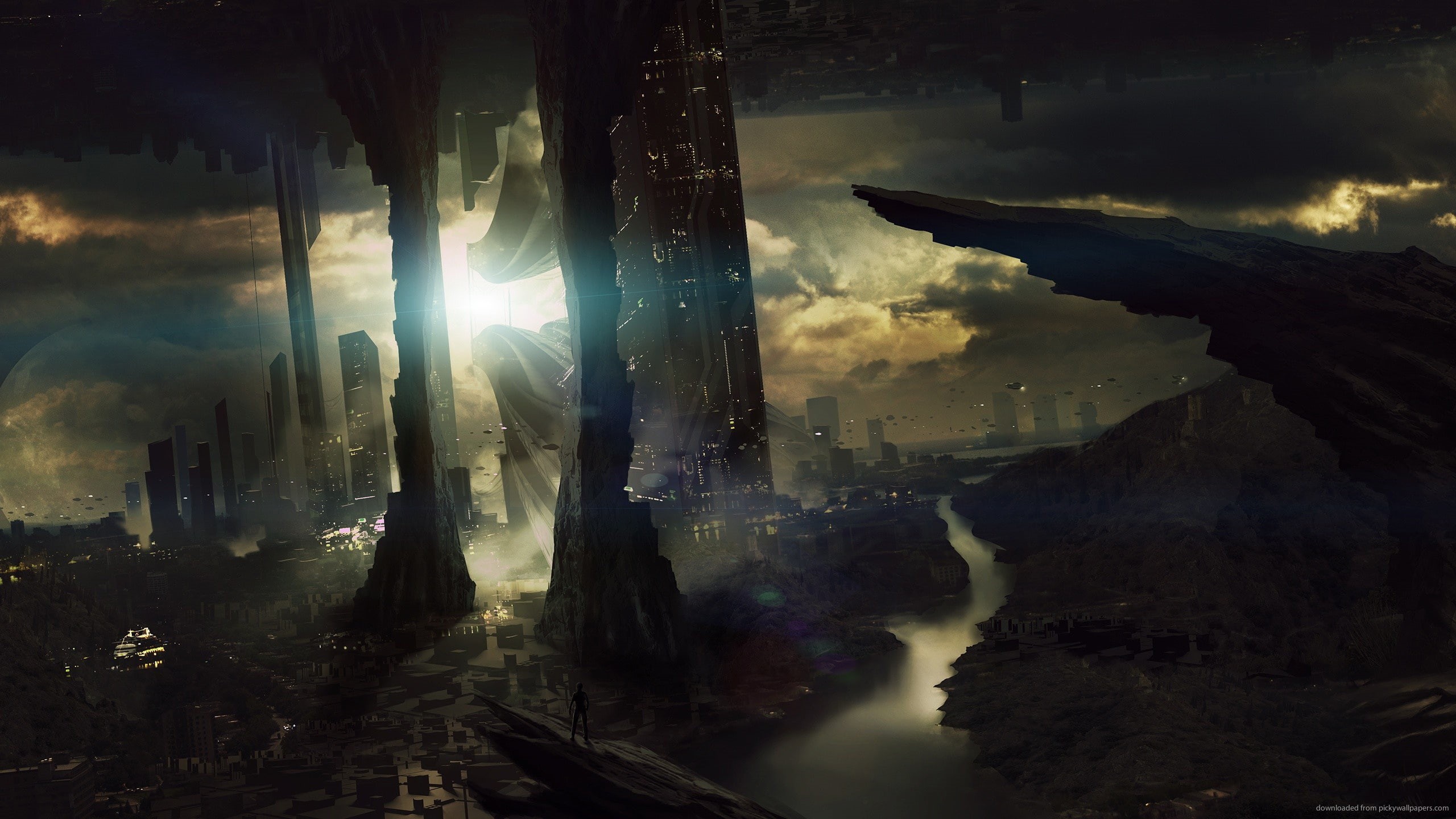 2K, dark, ciudad, abstracto, futurista, HD Wallpaper