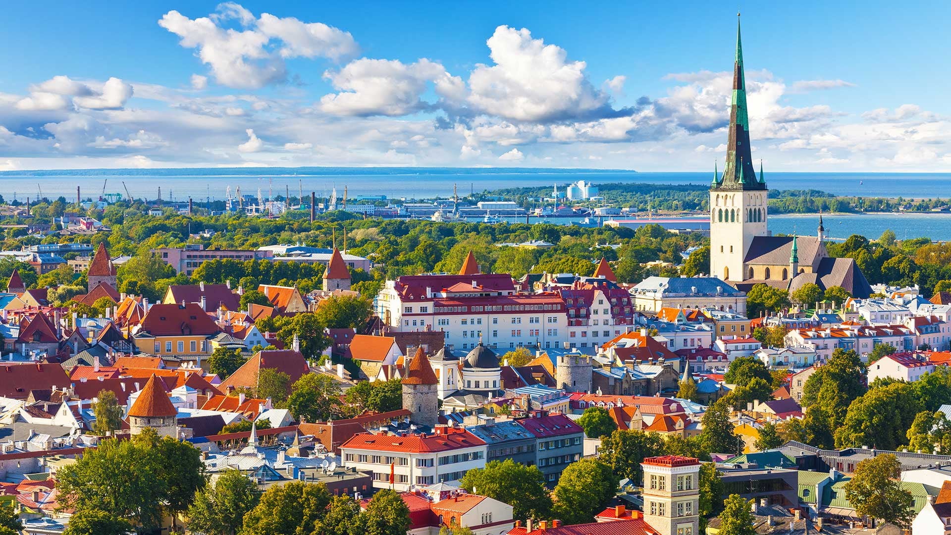 high angle view, no people, residential district, city, built structure, tallin, travel destinations, tower, europa, history, water, building exterior, HD Wallpaper