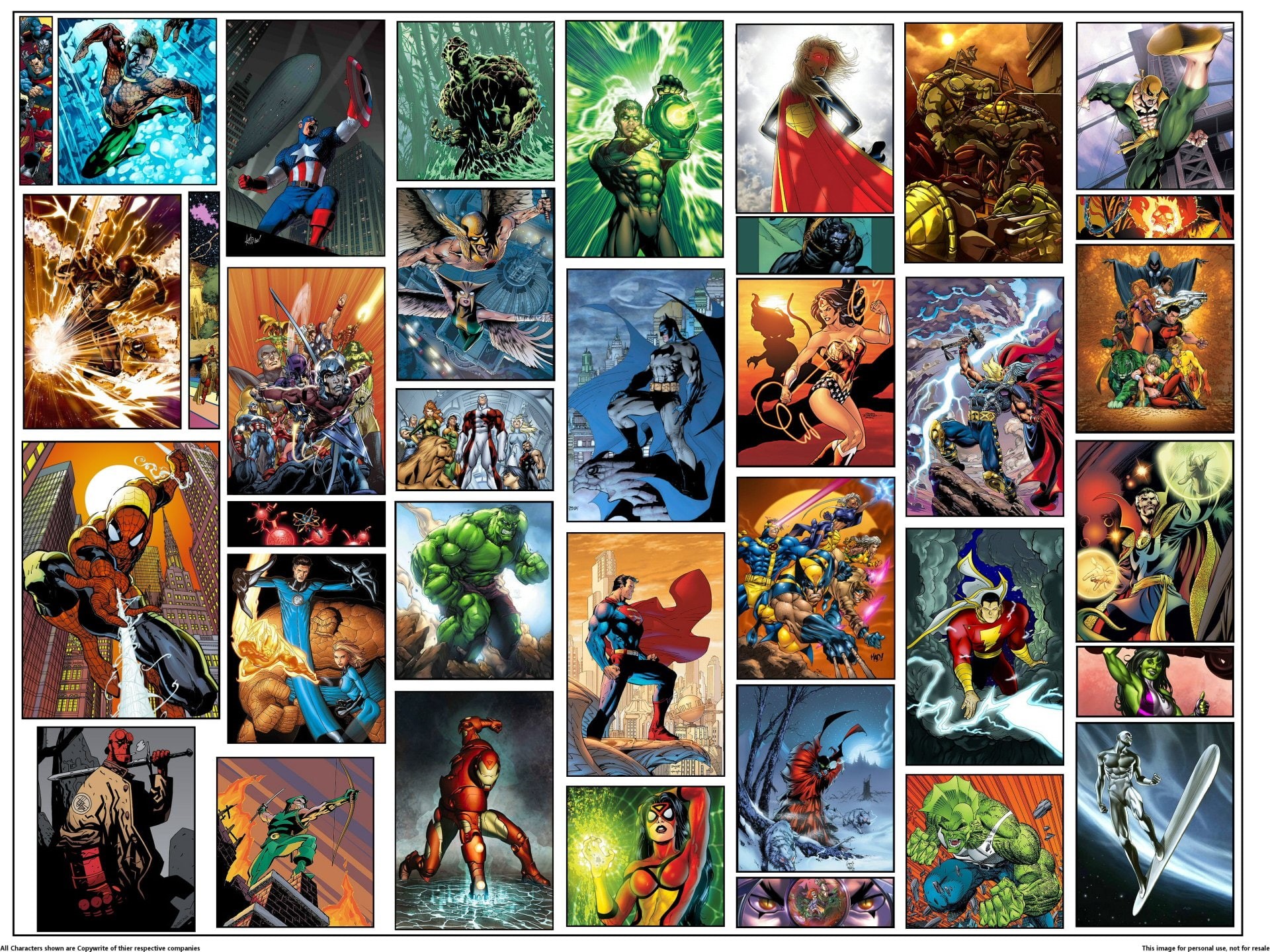 Reed Richards, Superboy, collage, Thing (Marvel Comics), Starfire (DC Comics), Captain America, DC Comics, Supergirl, Green Arrow, Kid Flash, Batman, Marvel Comics, HD Wallpaper