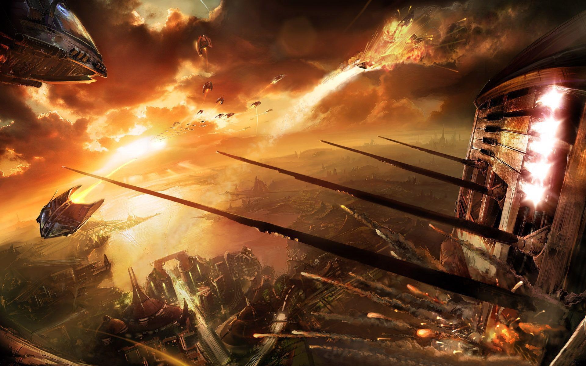 cloud, sci, 1080P, application, spaceship, fi, game, battle, fire, war, graphics, 1920x1200, fantasy, HD Wallpaper