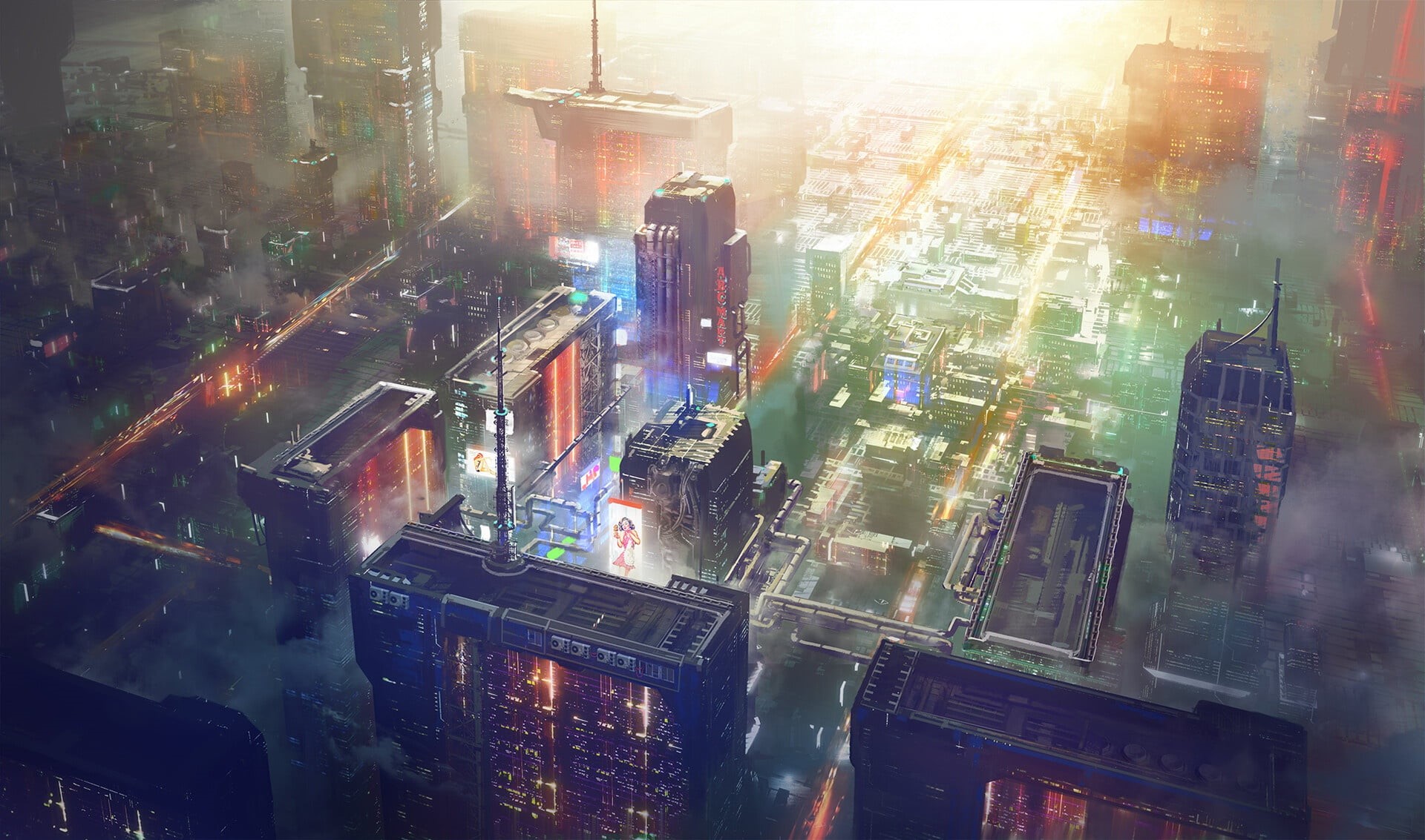 Cyberpunk, Concept Design, Science Fiction, Concept Art, Big City, sctructure, 1080P, SciFi, HD Wallpaper
