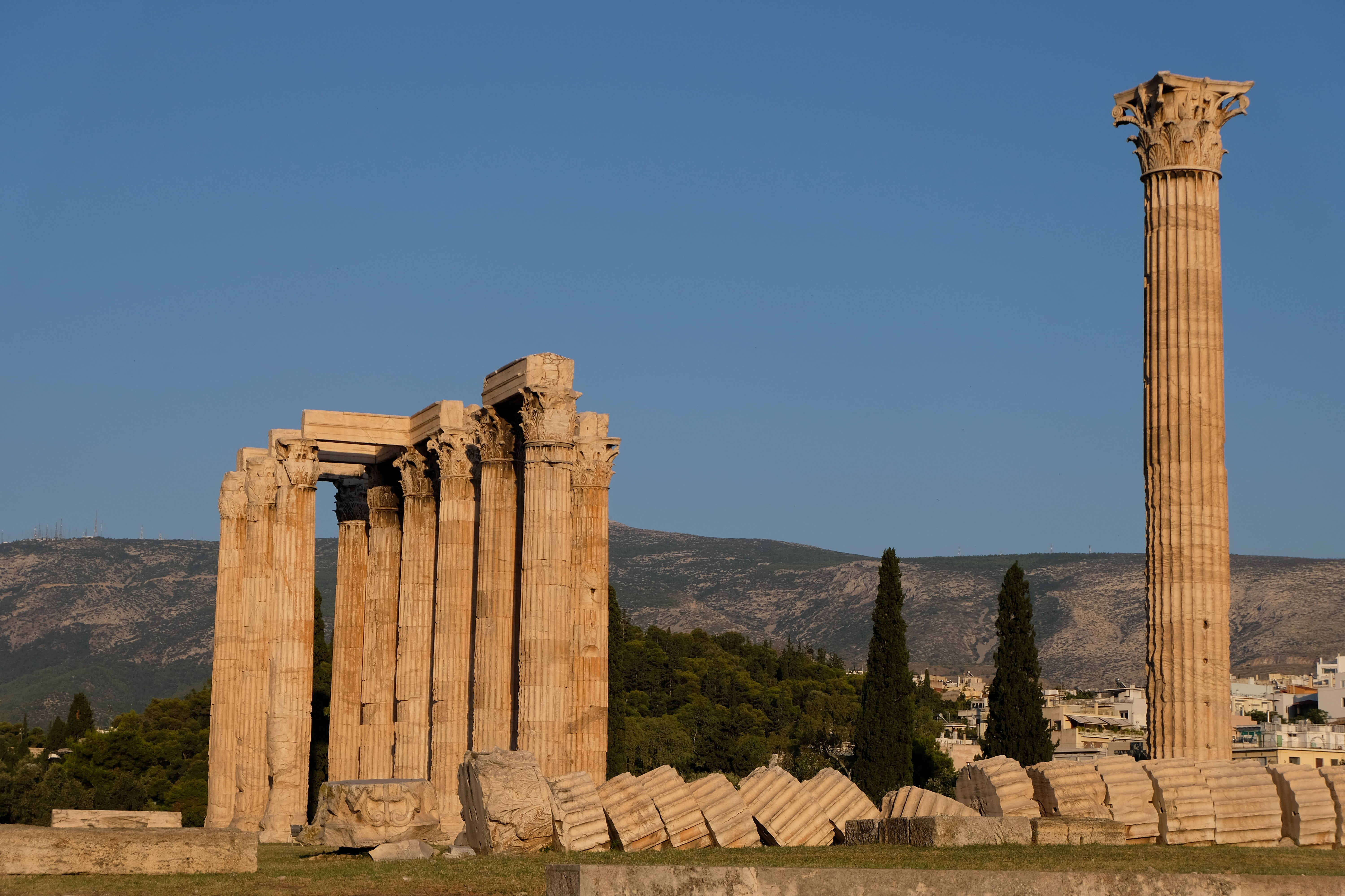 travel destinations, the past, tourism, old, built structure, ancient civilization, Zeus, ancient, sky, damaged, 5K, temple, Greece, travel, architectural column, HD Wallpaper