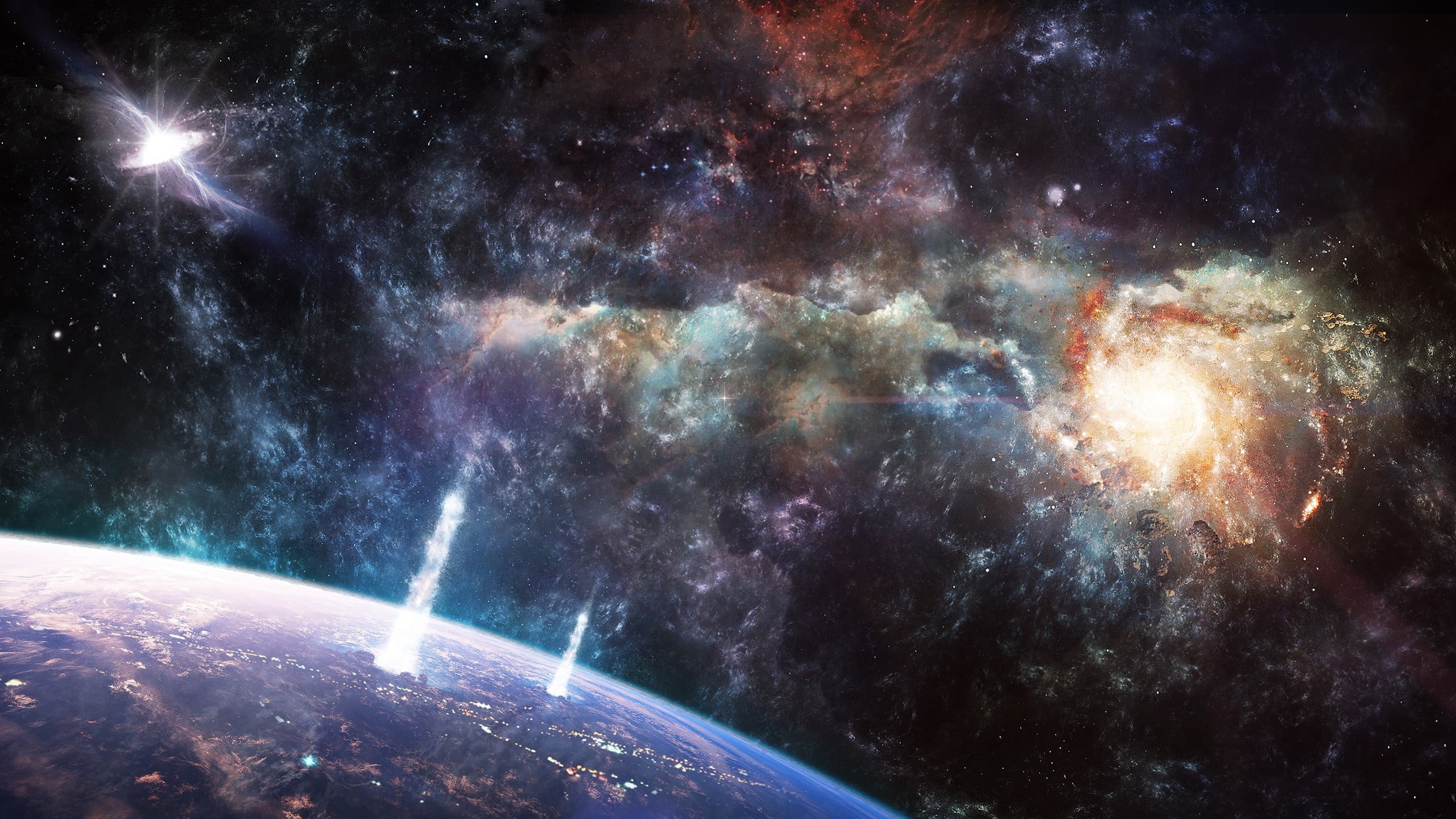 lens flare, bright, space, star - space, scenics - nature, cloud - sky, nature, astronomy, space exploration, night, explosion, environment, planet - space, HD Wallpaper