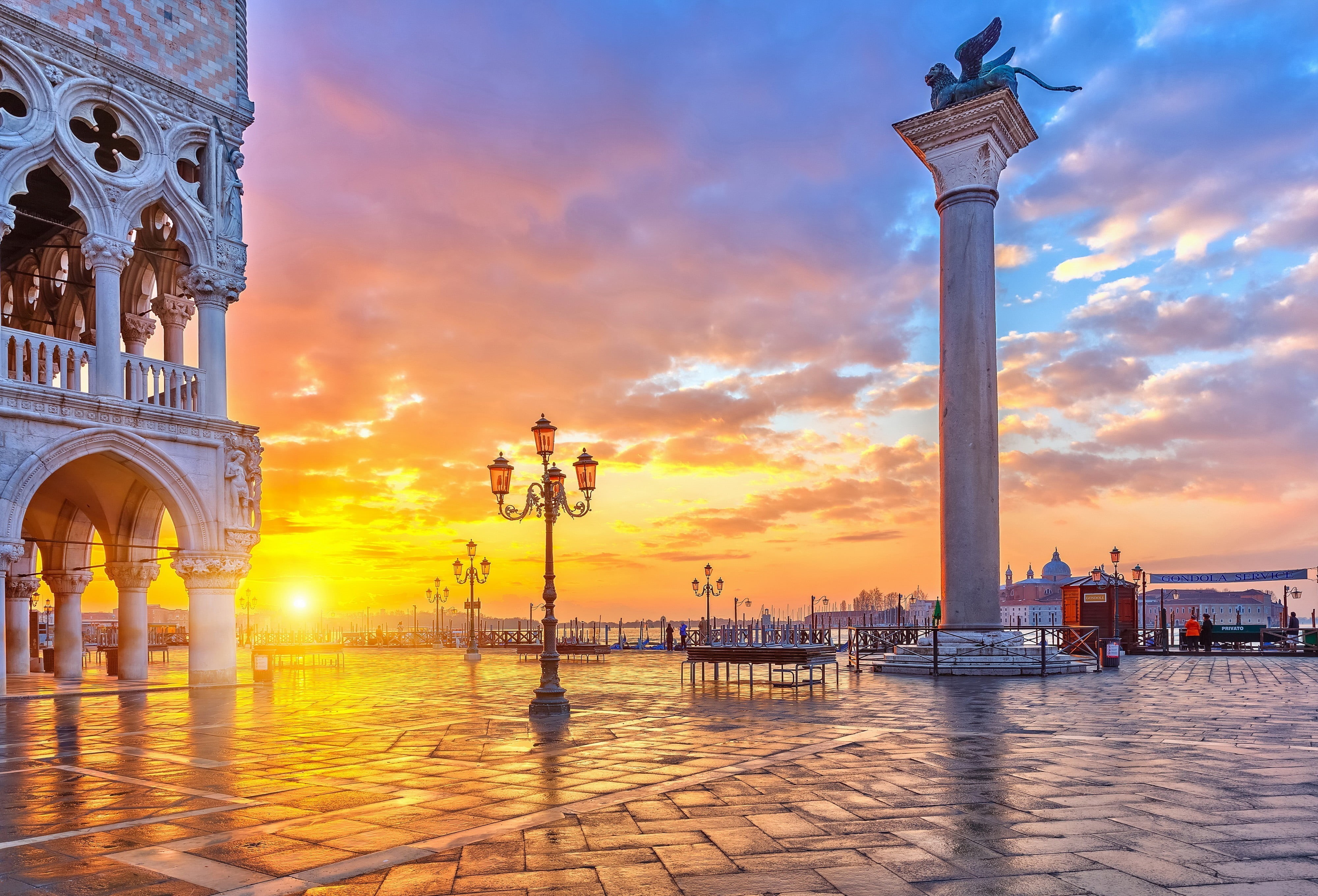 built structure, tall - high, building exterior, Italy, body, near, tower, 4K, building, sky, no people, city, tourism, Venice, lighting equipment, history, HD Wallpaper
