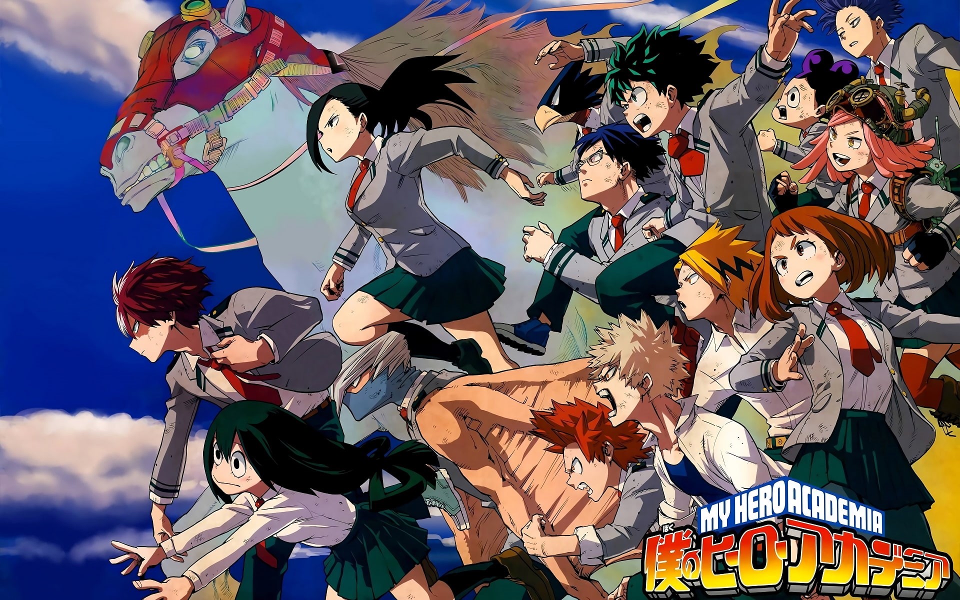 Mei Hatsume, Ochaco Uraraka, Tsuyu Asui, Mezo Shoji, Izuku Midoriya, Momo Yaoyorozu, Denki Kaminari, Eijiro Kirishima, Katsuki Bakugou, Anime, Shouto Todoroki, HD Wallpaper