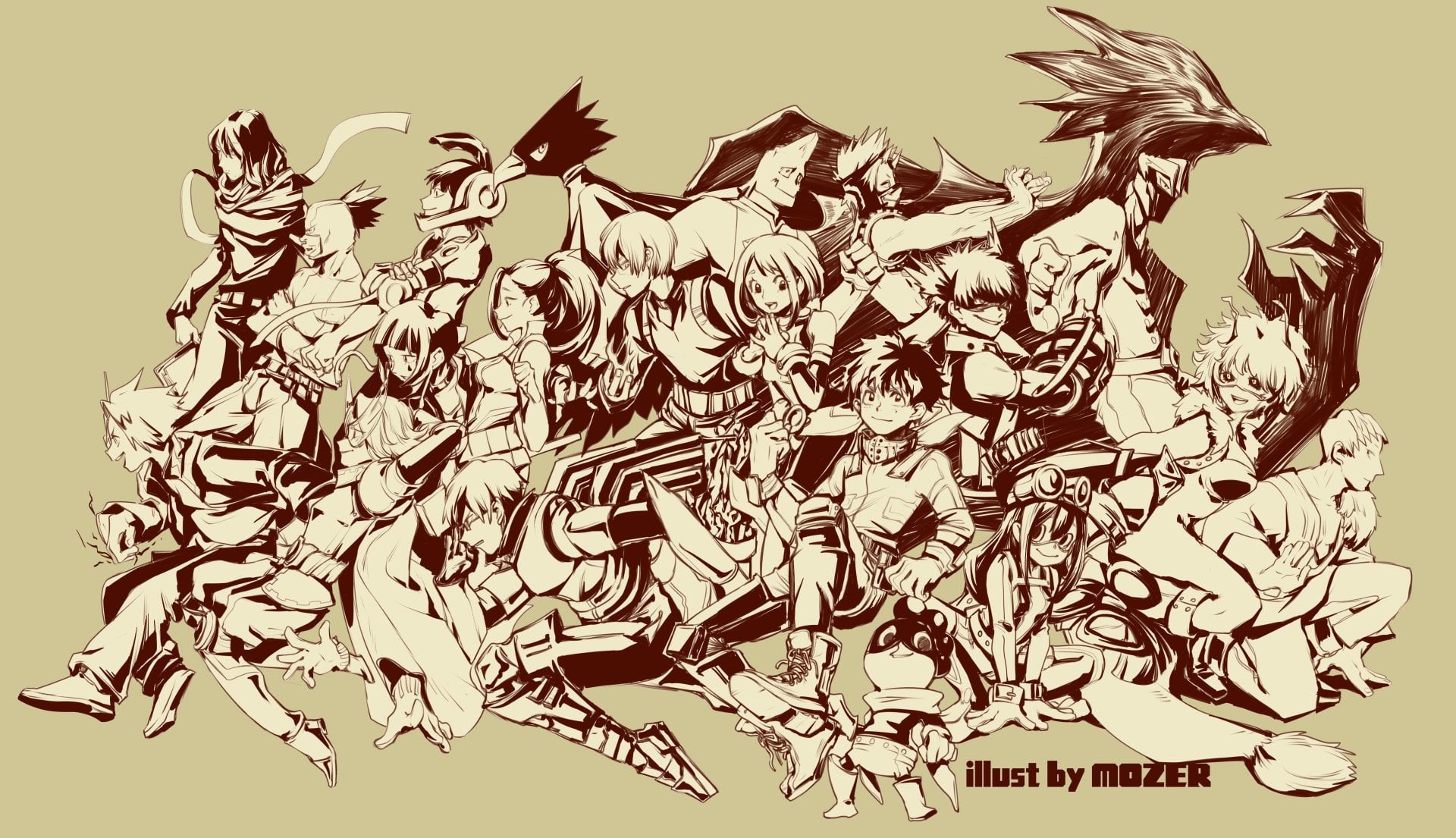 chaos, nature, tree, Tenya Iida, communication, cut out, low angle view, Momo Yaoyorozu, clear sky, Mina Ashido, My Hero Academia, Denki Kaminari, Kyouka Jirou, HD Wallpaper