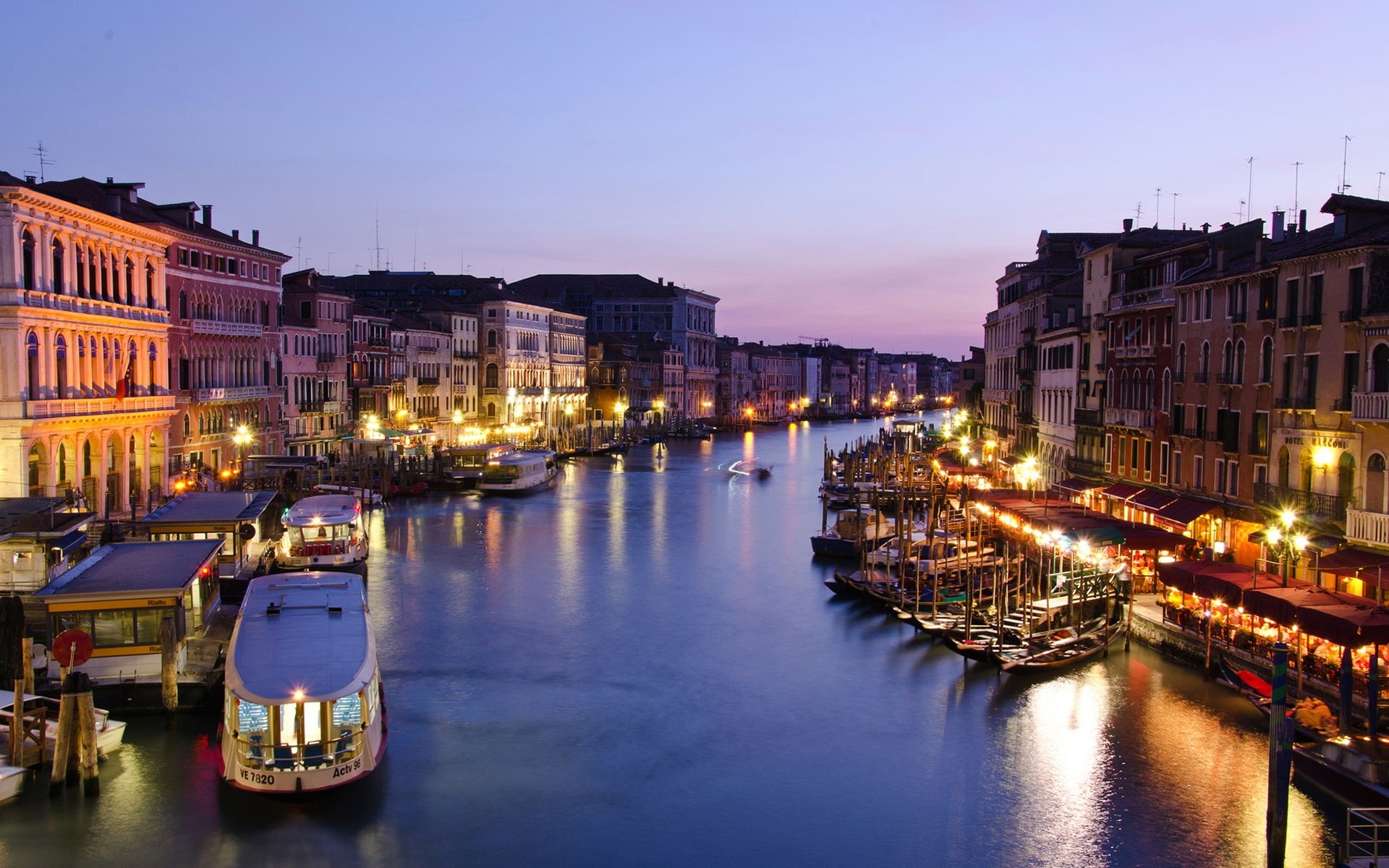 Evening, Canal, Sea, Lights, Grande, Houses, Italy, 1080P, Dusk, Venice, Boats, HD Wallpaper