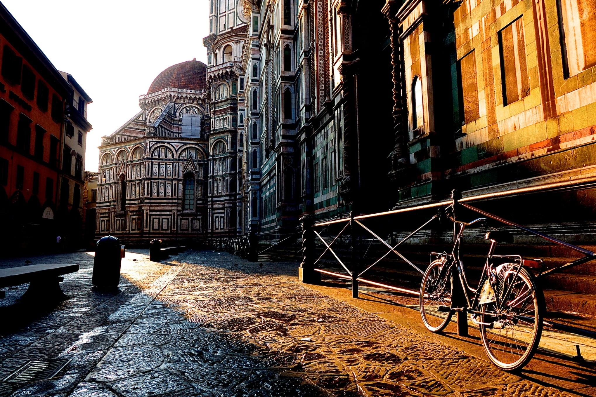 land vehicle, cityscape, old-fashioned, building, bike, church, travel, facade, dusk, religion, architecture, nature, morning, city Life, people, belief, HD Wallpaper