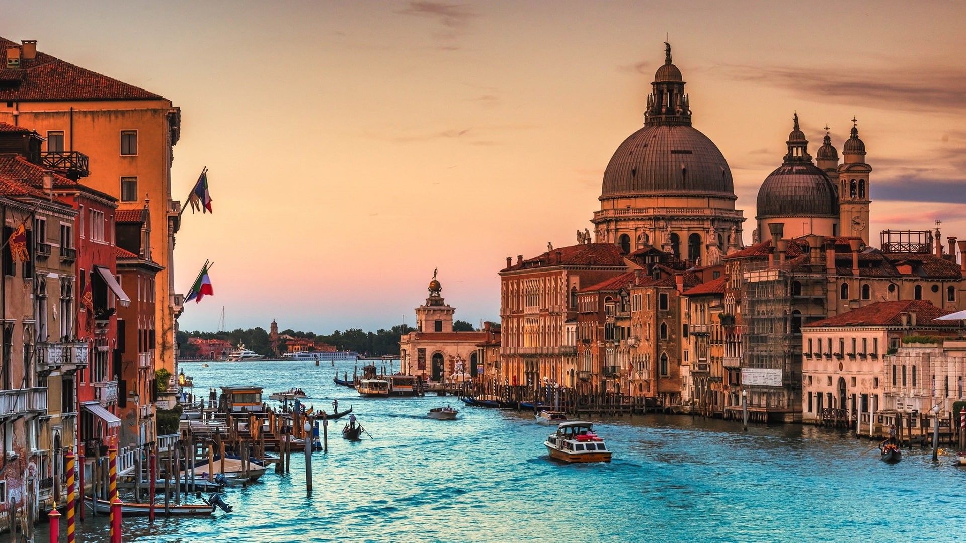 europe, basilica, church, grand canal, sunset, salute, roman catholic, 1080P, italy, cityscape, canal grande, basilica di santa maria della salute, tourism, HD Wallpaper