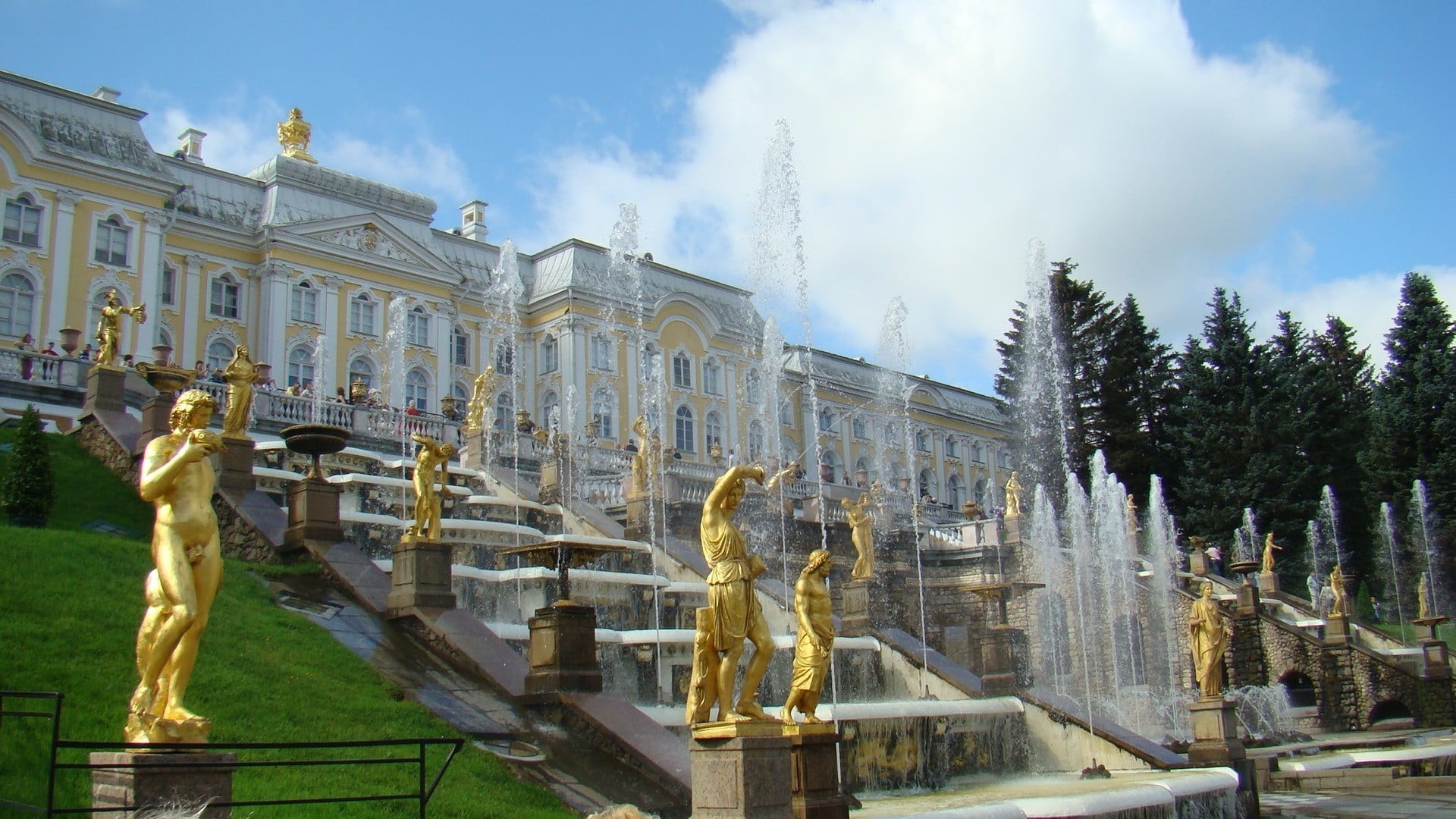 creativity, building exterior, sky, St. Petersburg, fountain, architecture, day, art and craft, human representation, building, statues, assorted, nature, HD Wallpaper