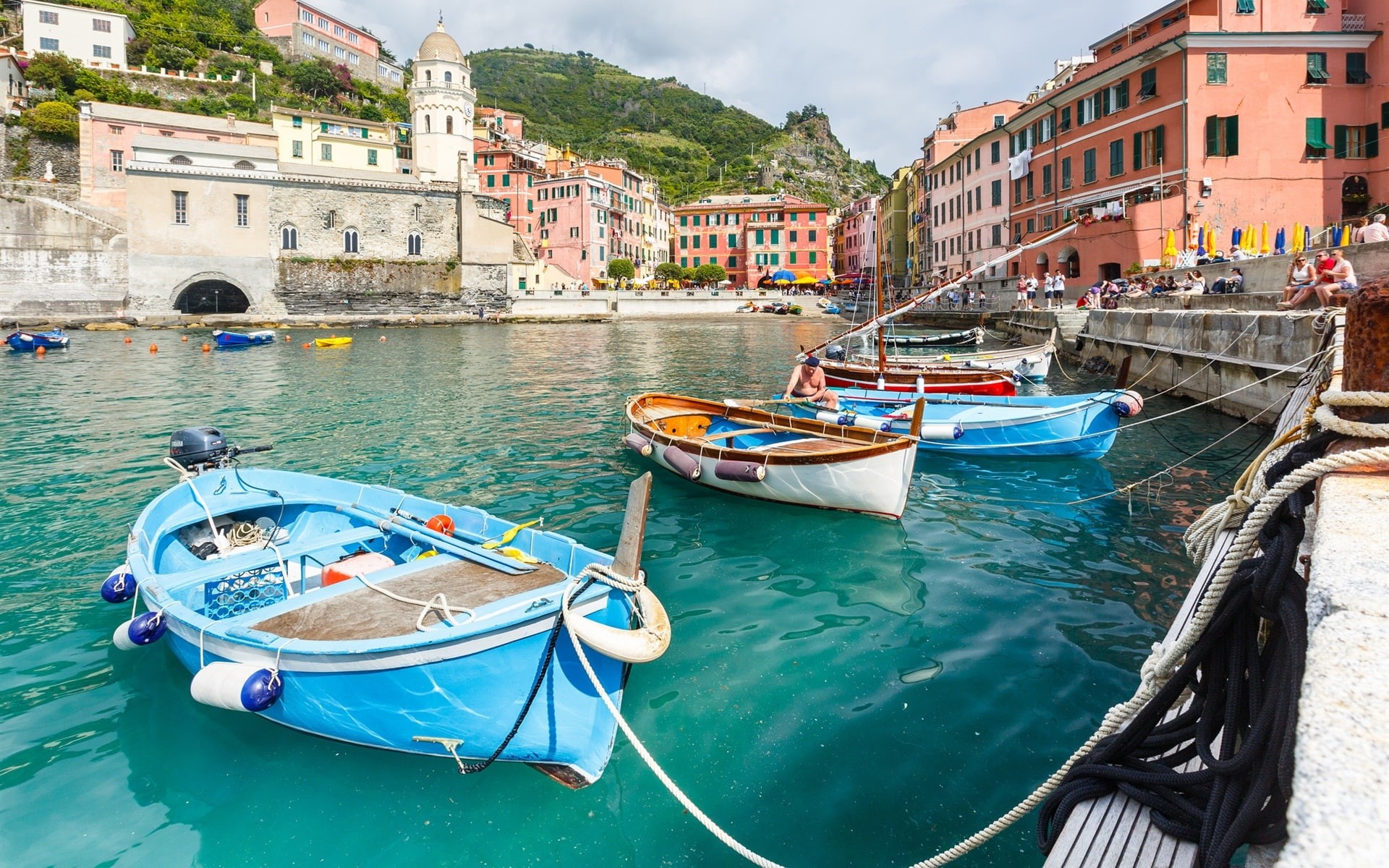 blue, Vernazza, Ligurian, Terre, Boats, Dock, Coast, Italy, boat, 1080P, Cinque, House, HD Wallpaper
