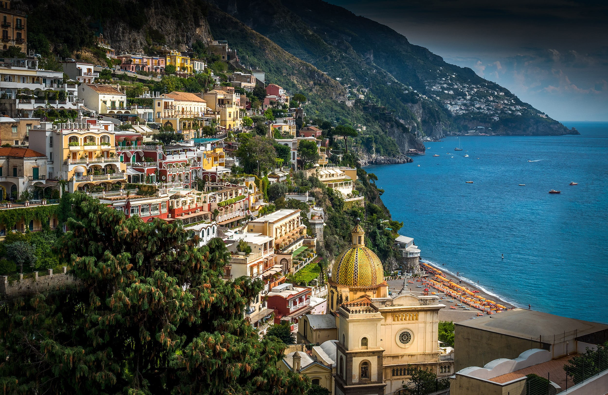 Amalfi Coast, building, Campania, no people, cityscape, built structure, plant, outdoors, Gulf of Salerno, coast, residential district, high angle view, HD Wallpaper