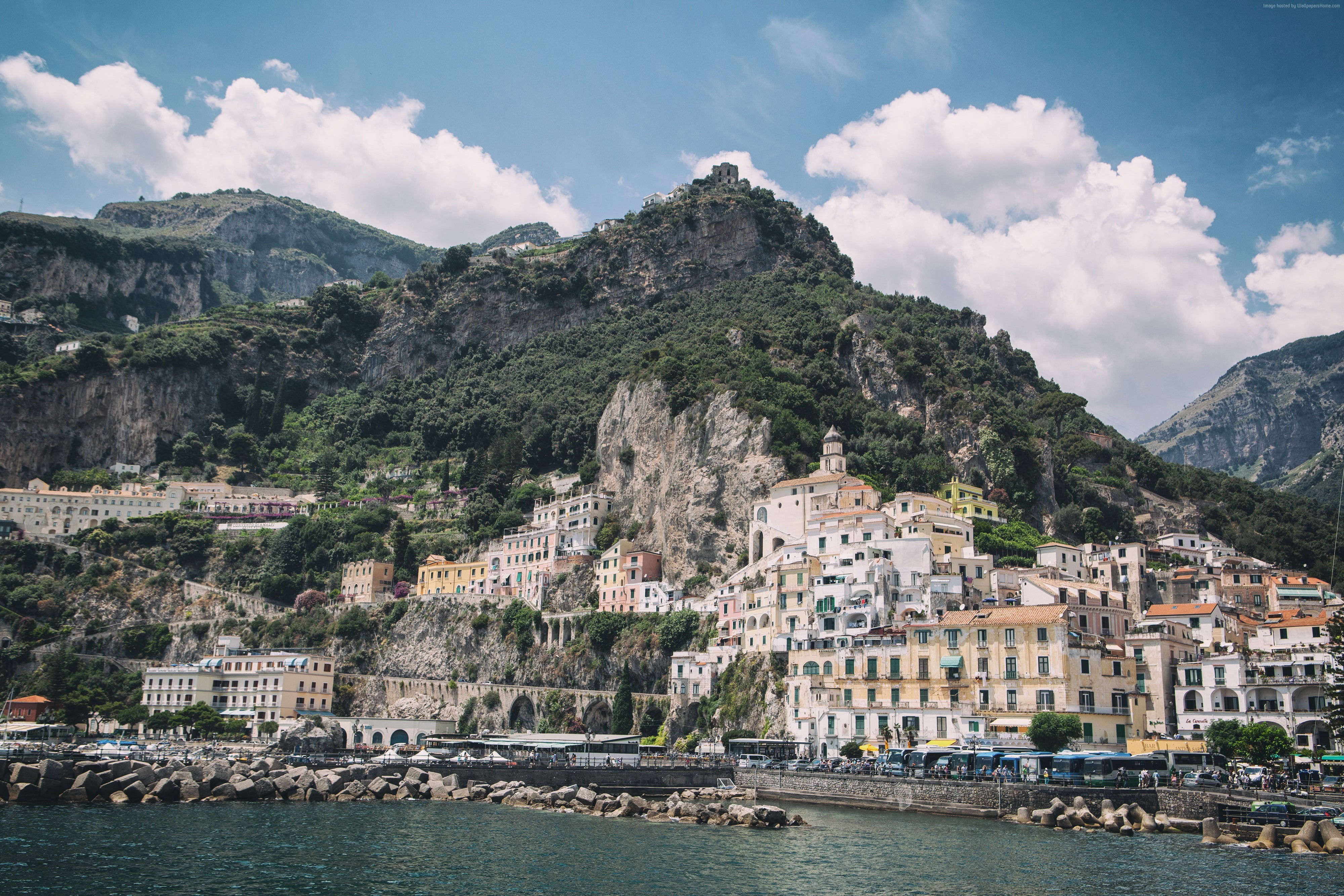 Amalfi Coast, 4K, rocks, clouds, 5k, Amalfi, Italy, 4k, HD Wallpaper