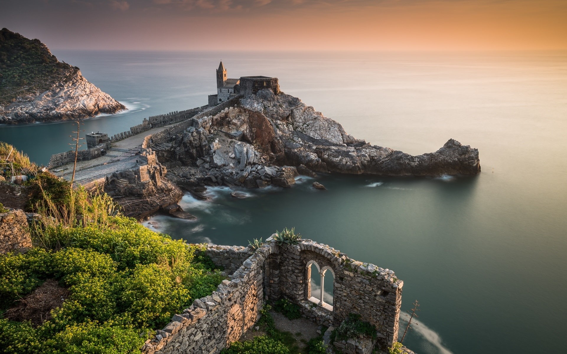1080P, Church, Liguria, Italy, Coast, Rocks, San, Sea, Pietro, Portovenere, HD Wallpaper