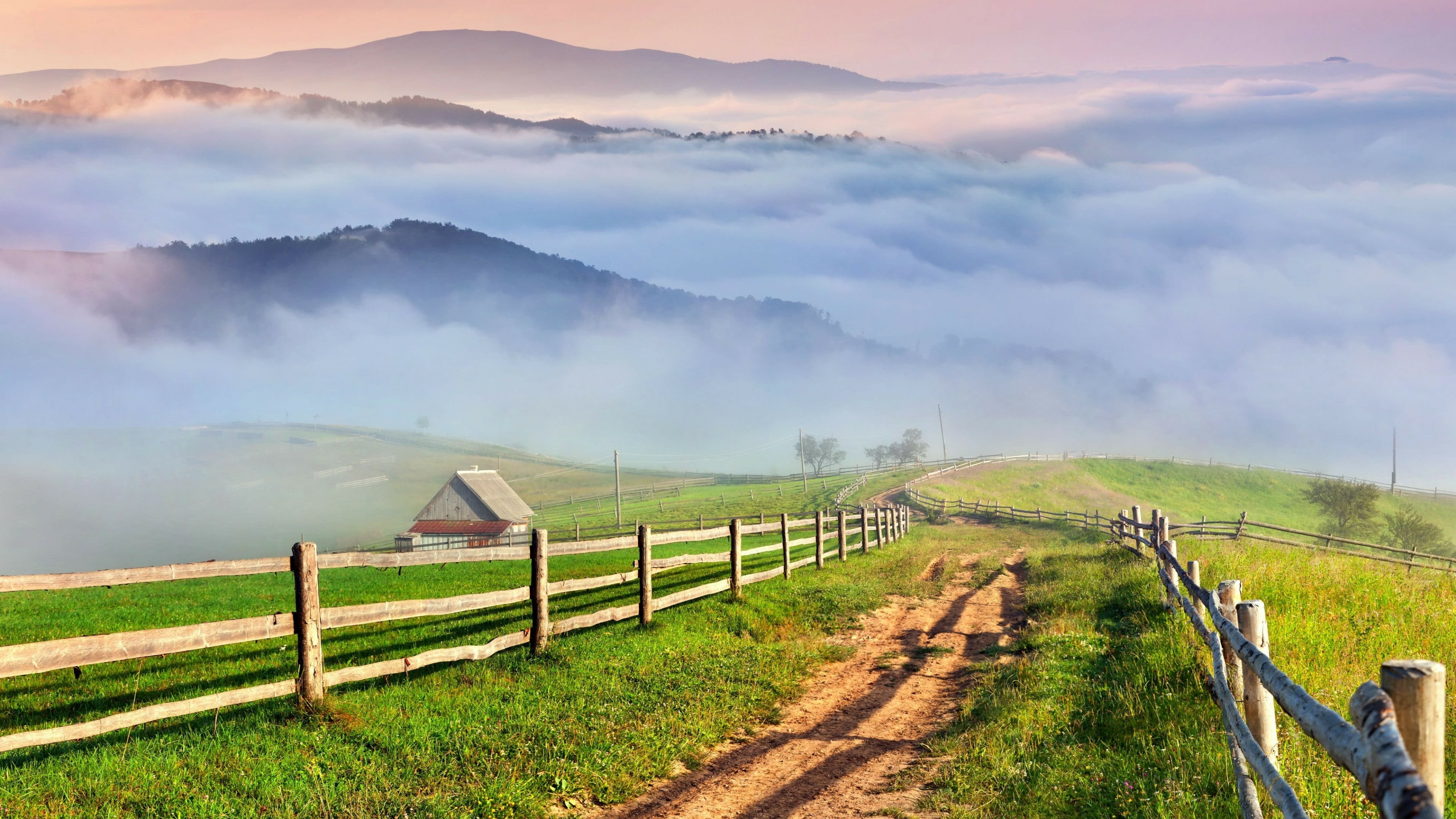 mountain, environment, village, fog, nature, plant, scenics - nature, agriculture, hill, fence, rural area, pasture, beauty in nature, farm, field, outdoors, HD Wallpaper