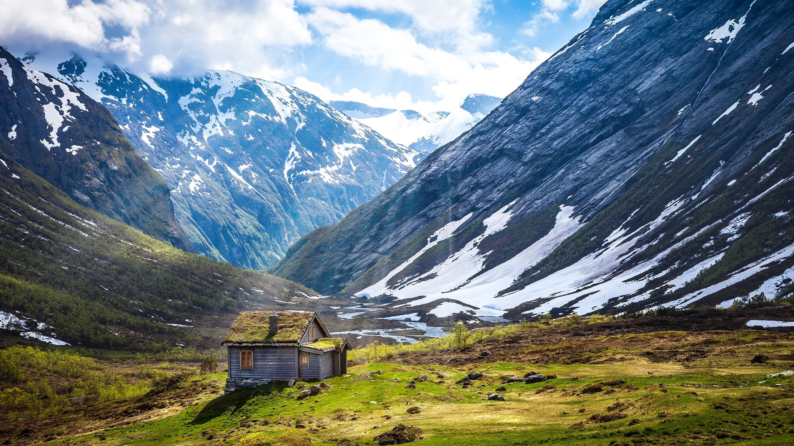 valley, beauty in nature, tranquil, snow, built structure, countryside, european Alps, field, range, view, snowcapped mountain, clouds, no people, non-urban scene, HD Wallpaper